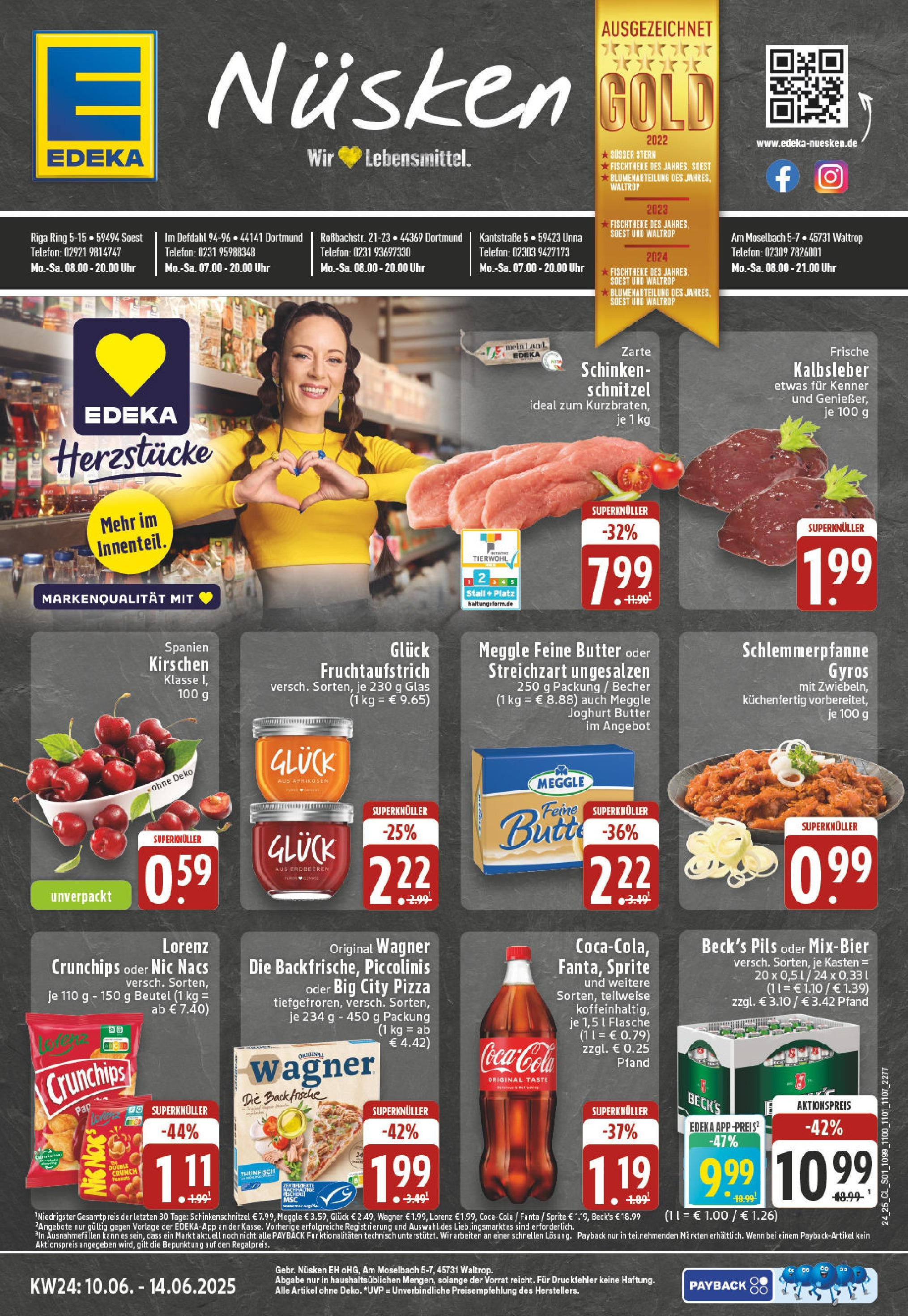 Edeka prospekt Soest	 (ab 08.06.2025) » Angebote Online | Seite: 1 | Produkte: Schnitzel, Lorenz crunchips, Schinken, Erdbeeren
