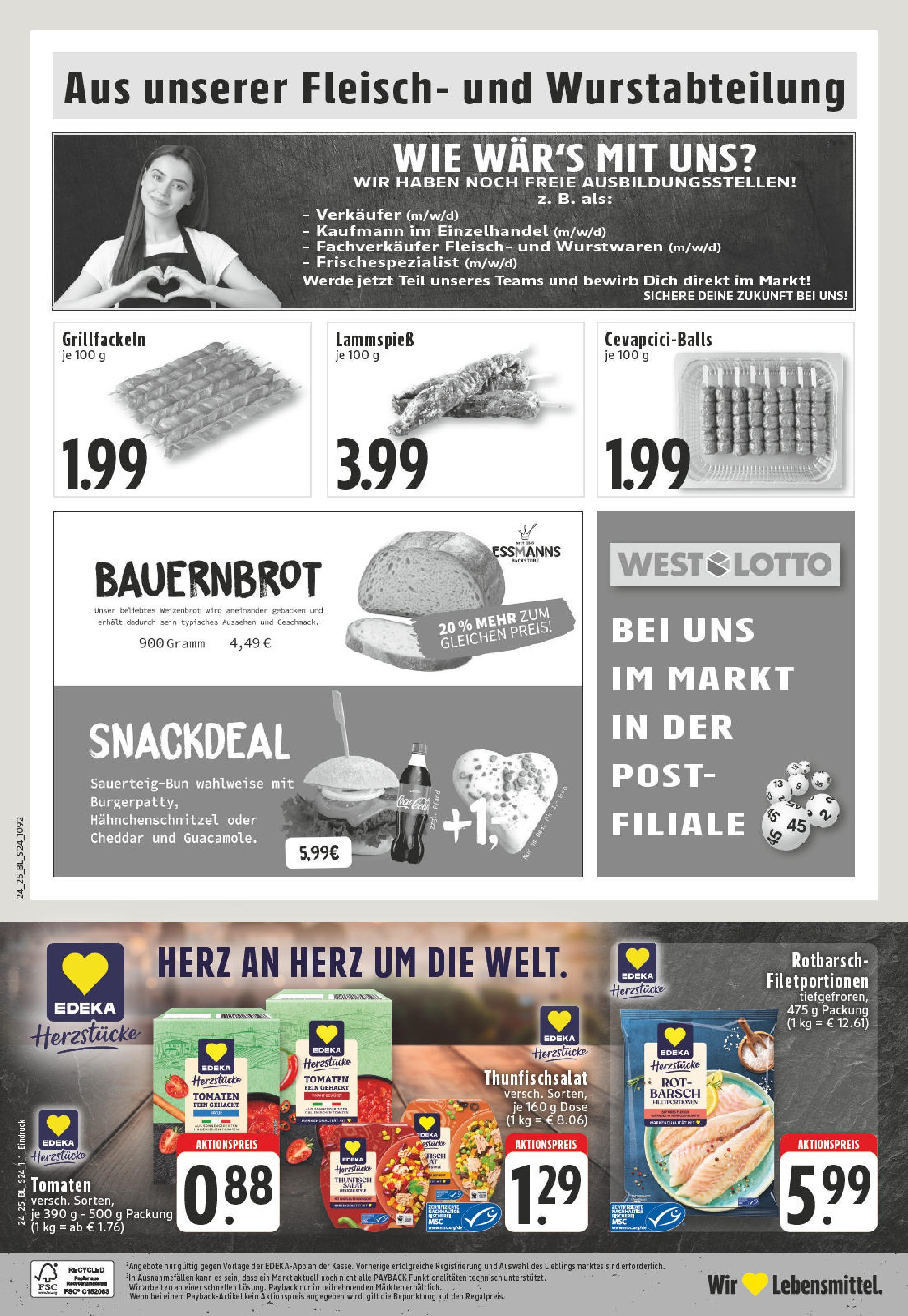 Edeka prospekt Billerbeck	 (ab 08.06.2025) » Angebote Online | Seite: 24 | Produkte: Thunfisch, Tomaten, Fleisch, Salat