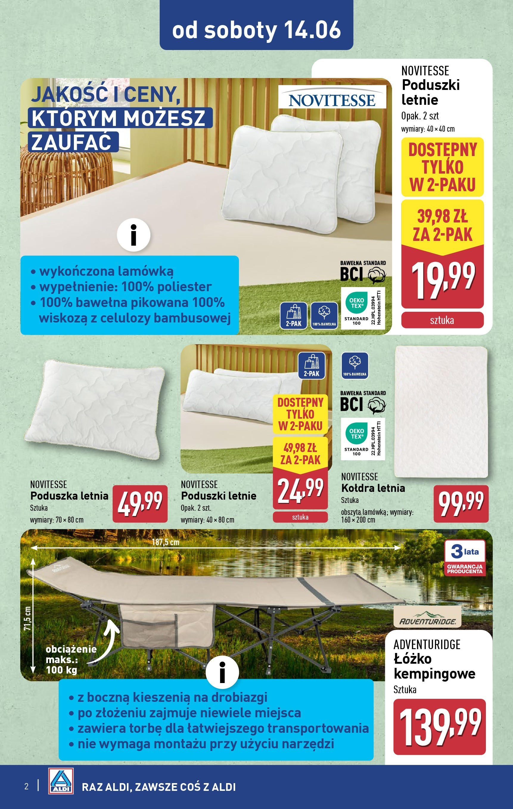 Aldi Gazetka - Promocja od soboty od 14.06.2025 - Ulotka PDF, promocje | Strona: 2 | Produkty: Łóżko, Poduszka, Kołdra