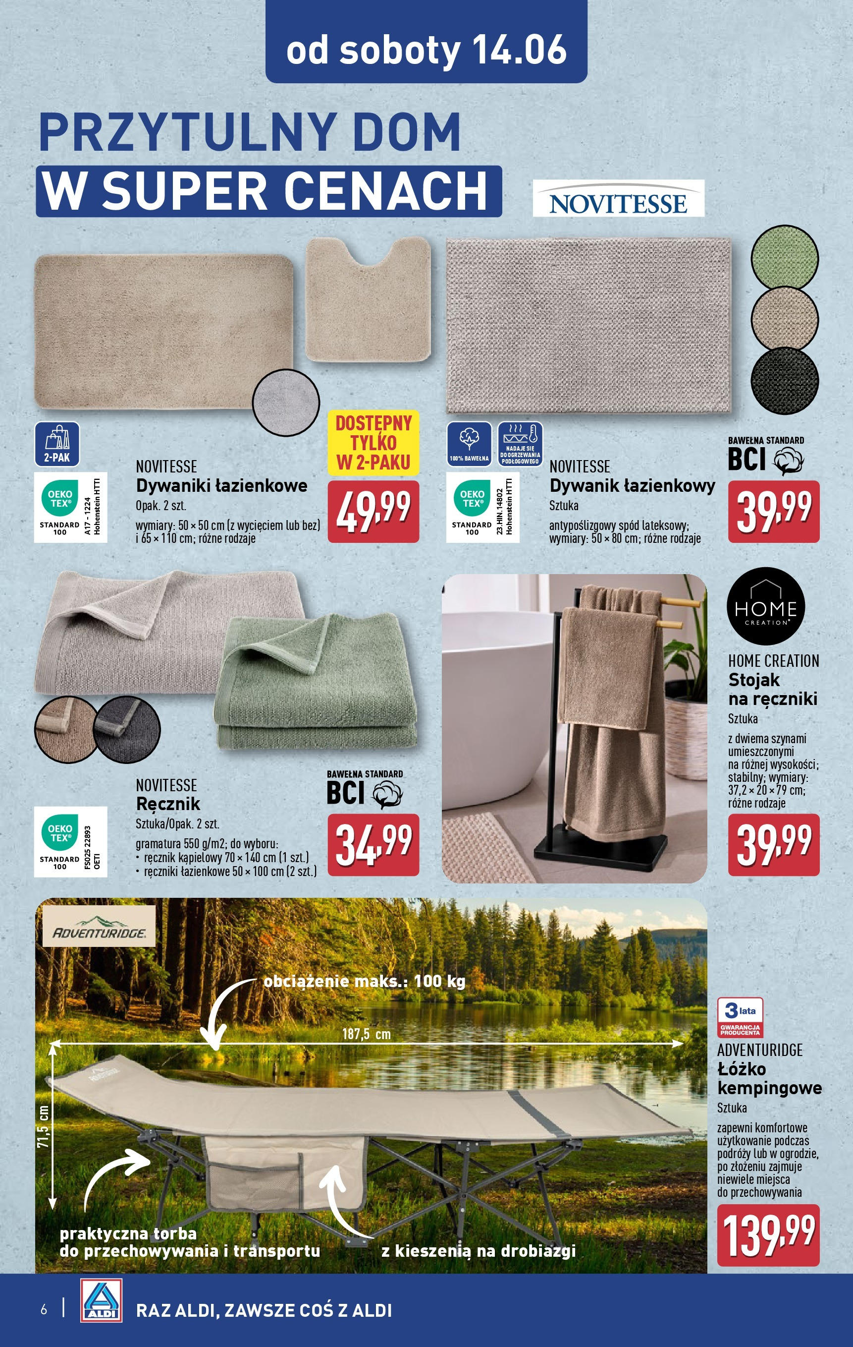 Aldi Gazetka - Promocja od soboty od 14.06.2025 - Ulotka PDF, promocje | Strona: 6 | Produkty: Dywaniki, Dywanik łazienkowy, Torba, Łóżko