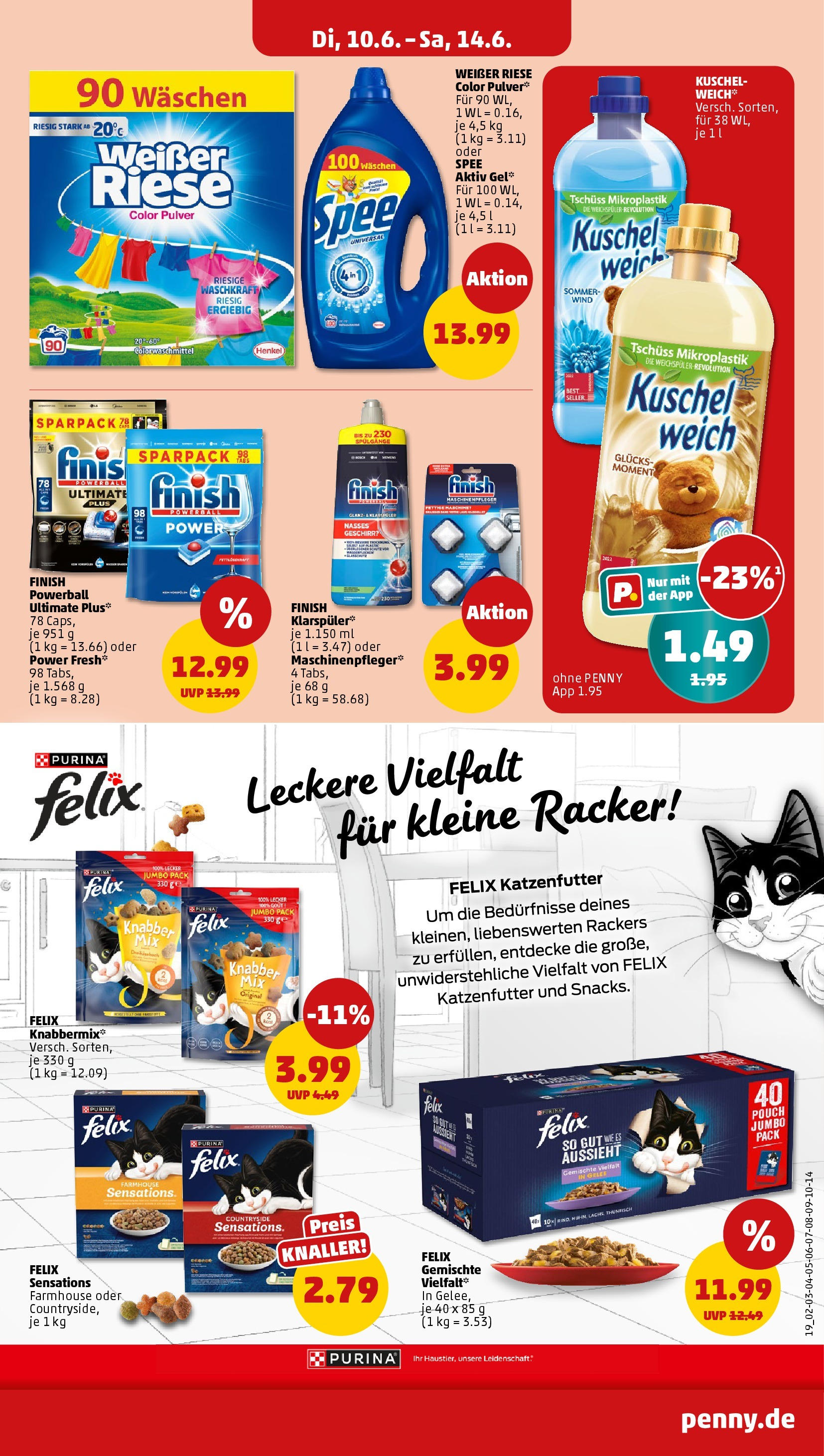 Penny prospekt Bremen (ab 10.06.2025) » Angebote Online | Seite: 21 | Produkte: Katzenfutter, Thunfisch, Kuschelweich, Finish