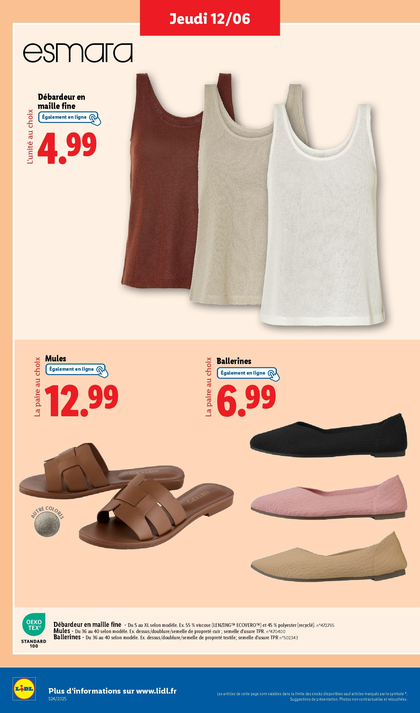 Catalogue LIDL du 12/06/2025 | Promo prospectus en ligne | Page: 46 | Produits: Débardeur, Ballerines Catalogue LIDL du 12/06/2025 | Promo prospectus en ligne | Page: 46 | Produits: Débardeur, Ballerines