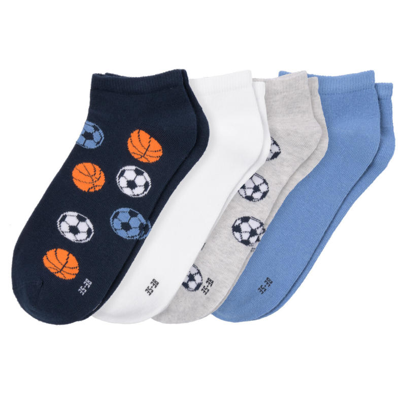 4 Paar Jungen Sneaker-Socken mit Ball-Motiven