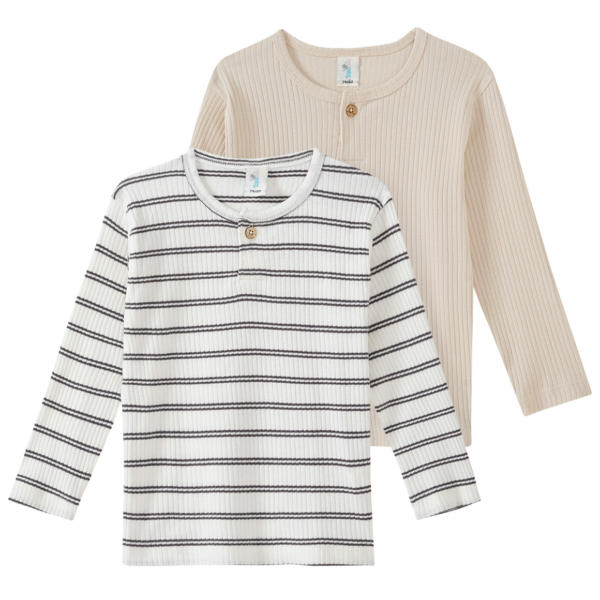 2 Baby Langarmshirts mit Rippstruktur