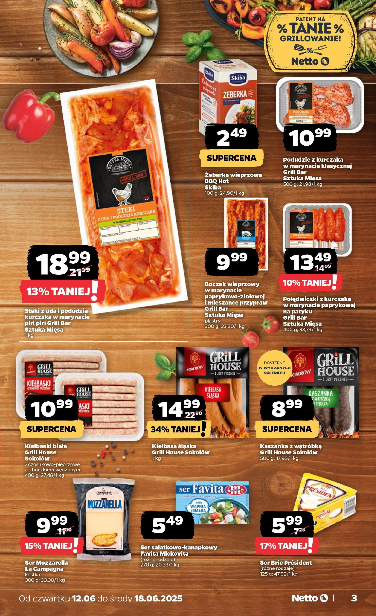 Netto gazetka - Spożywcza od 12.06.2025 - Aktualne promocje | Strona: 3 | Produkty: Ser favita, Kiełbaski, Kiełbasa śląska, Ser
