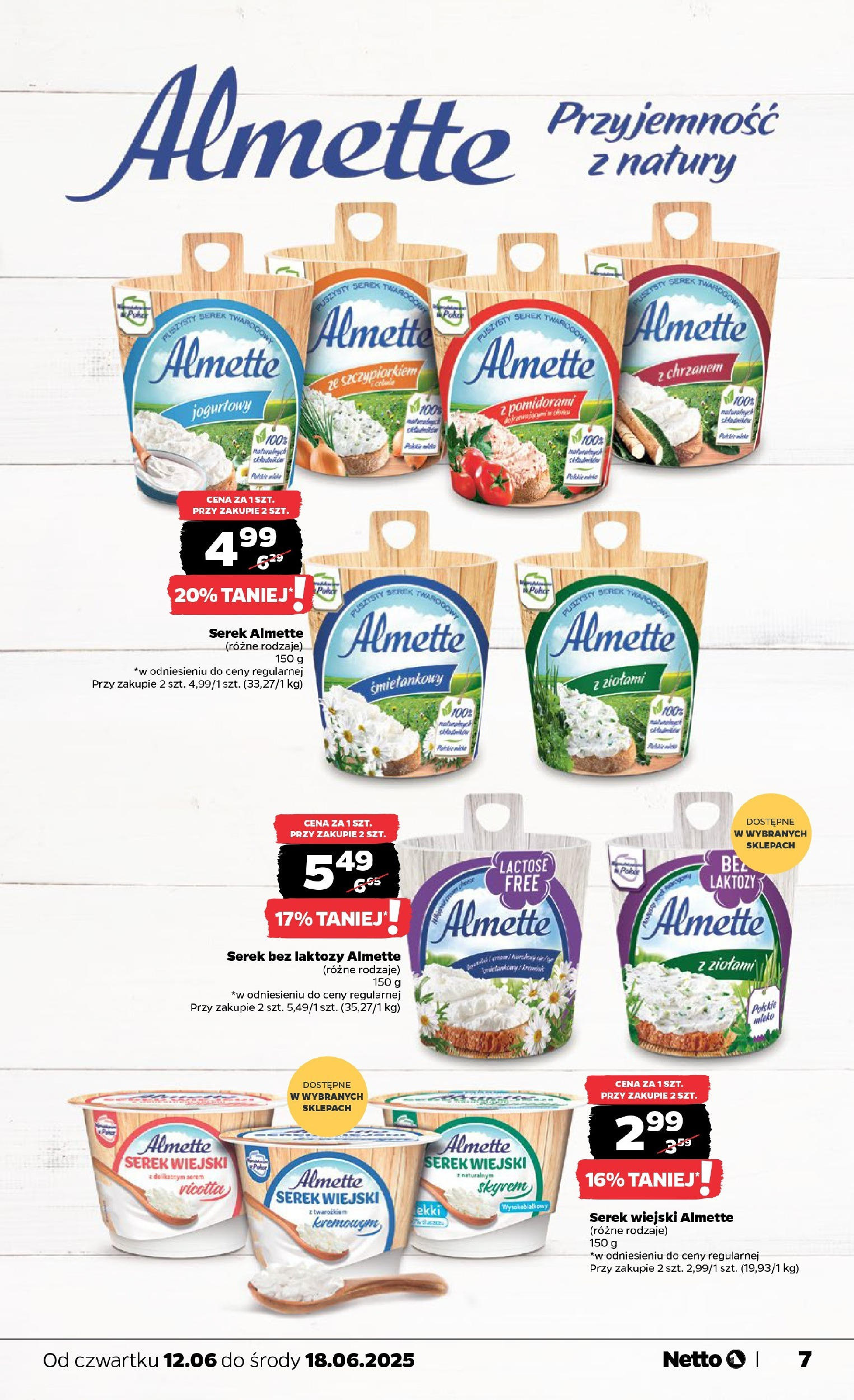 Netto gazetka - Spożywcza od 12.06.2025 - Aktualne promocje | Strona: 7 | Produkty: Cream cheese, Serek, Serek wiejski, Ricotta