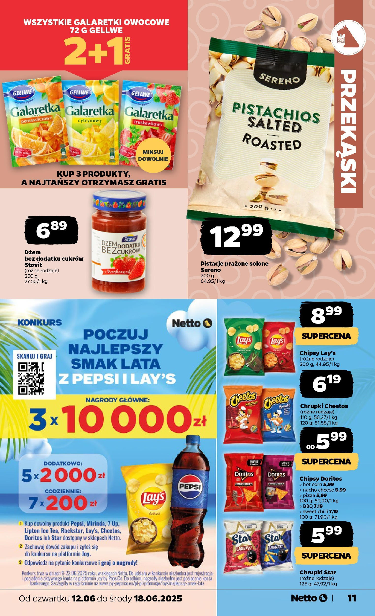 Netto gazetka - Spożywcza od 12.06.2025 - Aktualne promocje | Strona: 11 | Produkty: Chipsy, Galaretki, Pepsi, Pizza