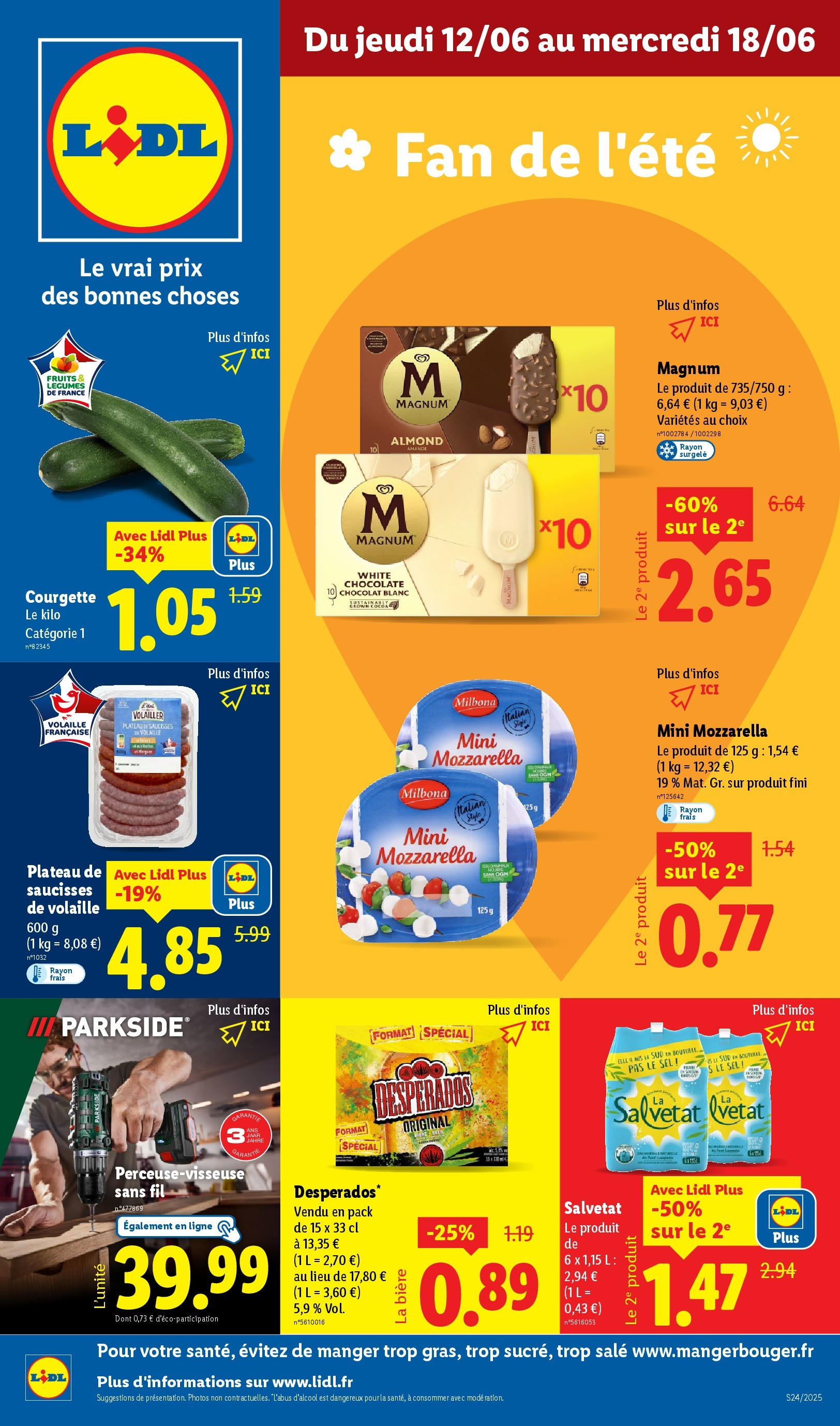Catalogue LIDL du 12/06/2025 | Promo prospectus en ligne | Page: 1 | Produits: Desperados, Volaille, Mozzarella, Chocolat Catalogue LIDL du 12/06/2025 | Promo prospectus en ligne | Page: 1 | Produits: Desperados, Volaille, Mozzarella, Chocolat