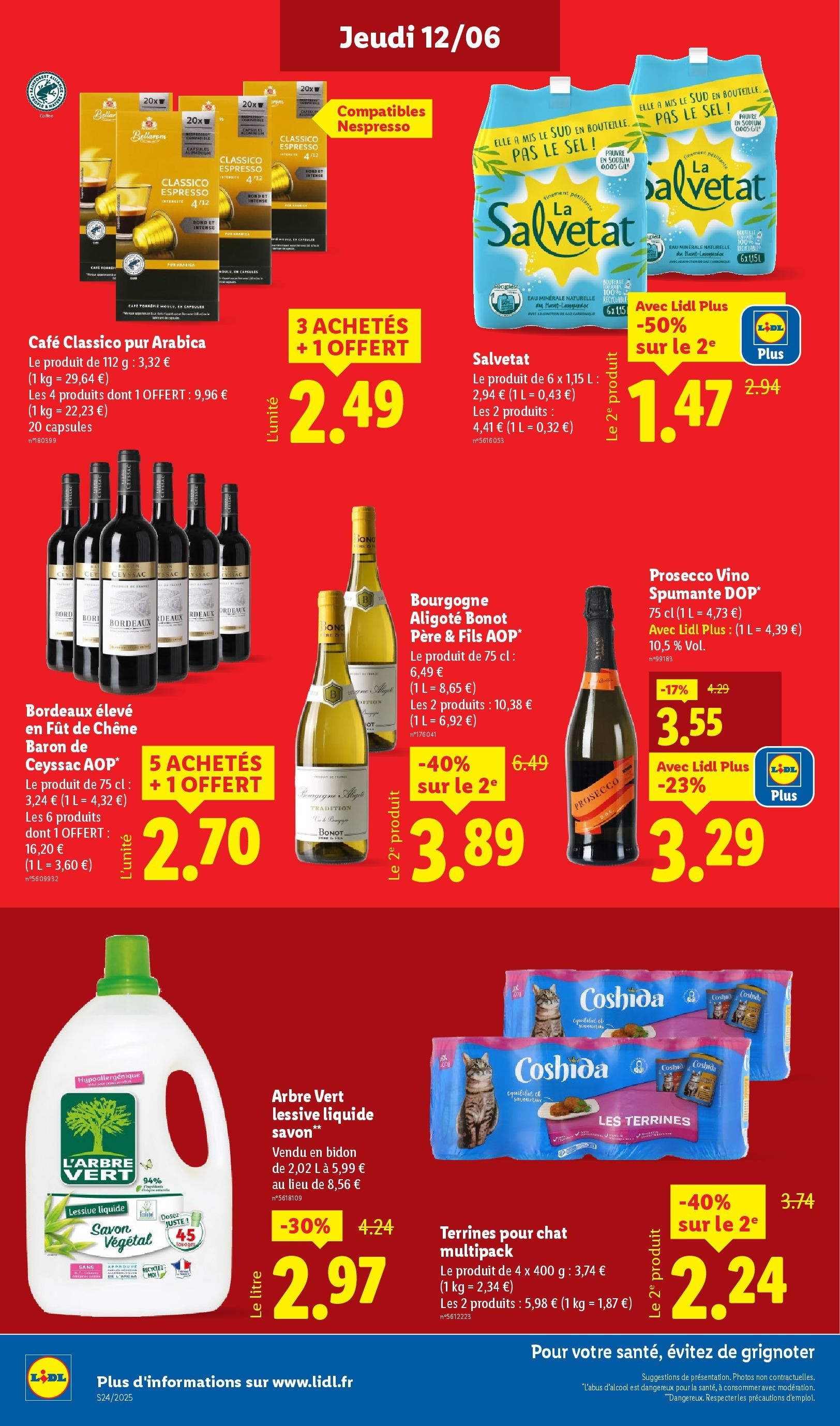 Catalogue LIDL du 12/06/2025 | Promo prospectus en ligne | Page: 14 | Produits: Eau minérale, Eau minérale naturelle, Prosecco, Café Catalogue LIDL du 12/06/2025 | Promo prospectus en ligne | Page: 14 | Produits: Eau minérale, Eau minérale naturelle, Prosecco, Café