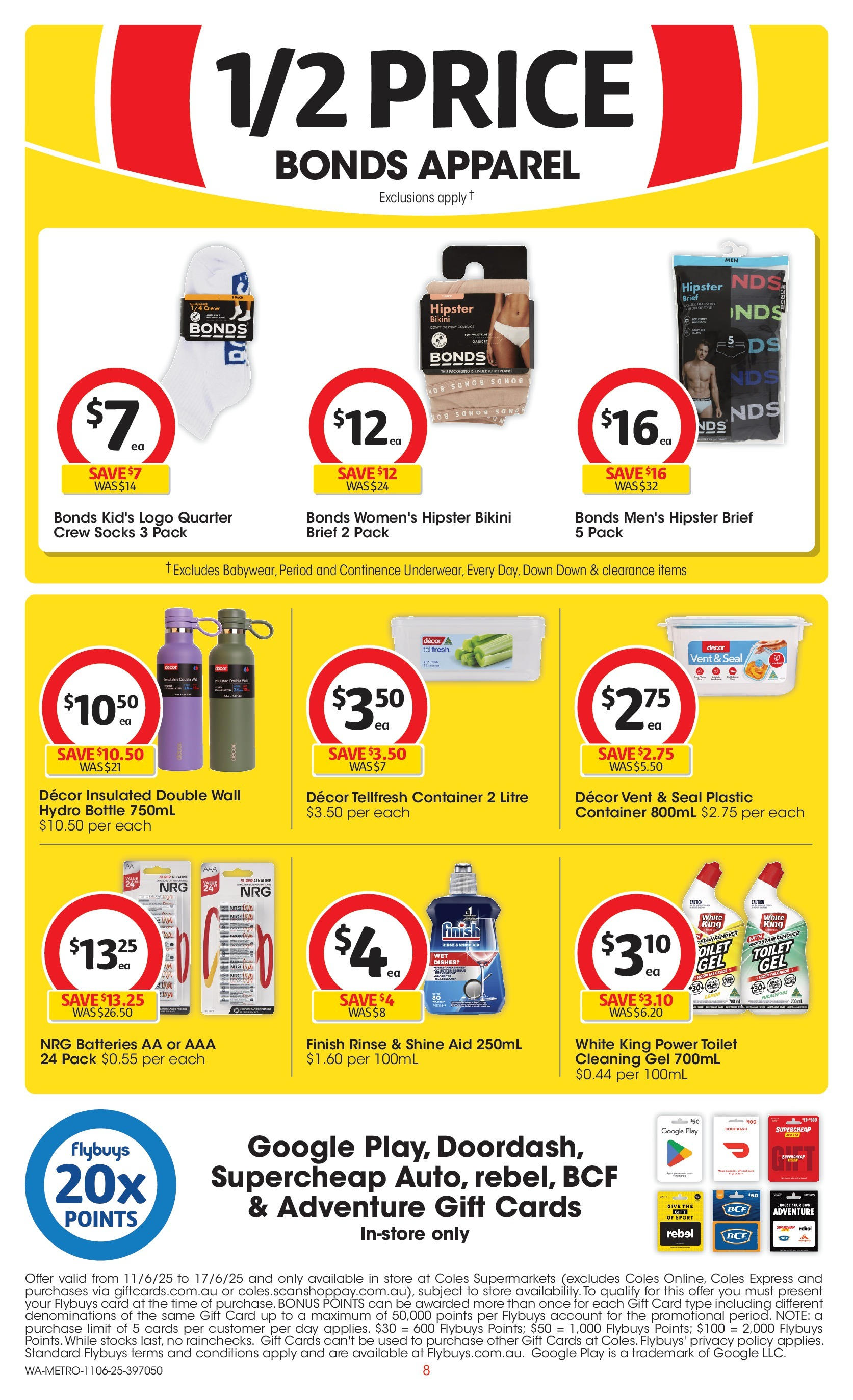 ﻿﻿Coles catalogue valid from 11/06/2025 > Online Australia | Page: 8 | Products: Toilet, Stain remover, Socks, Batteries