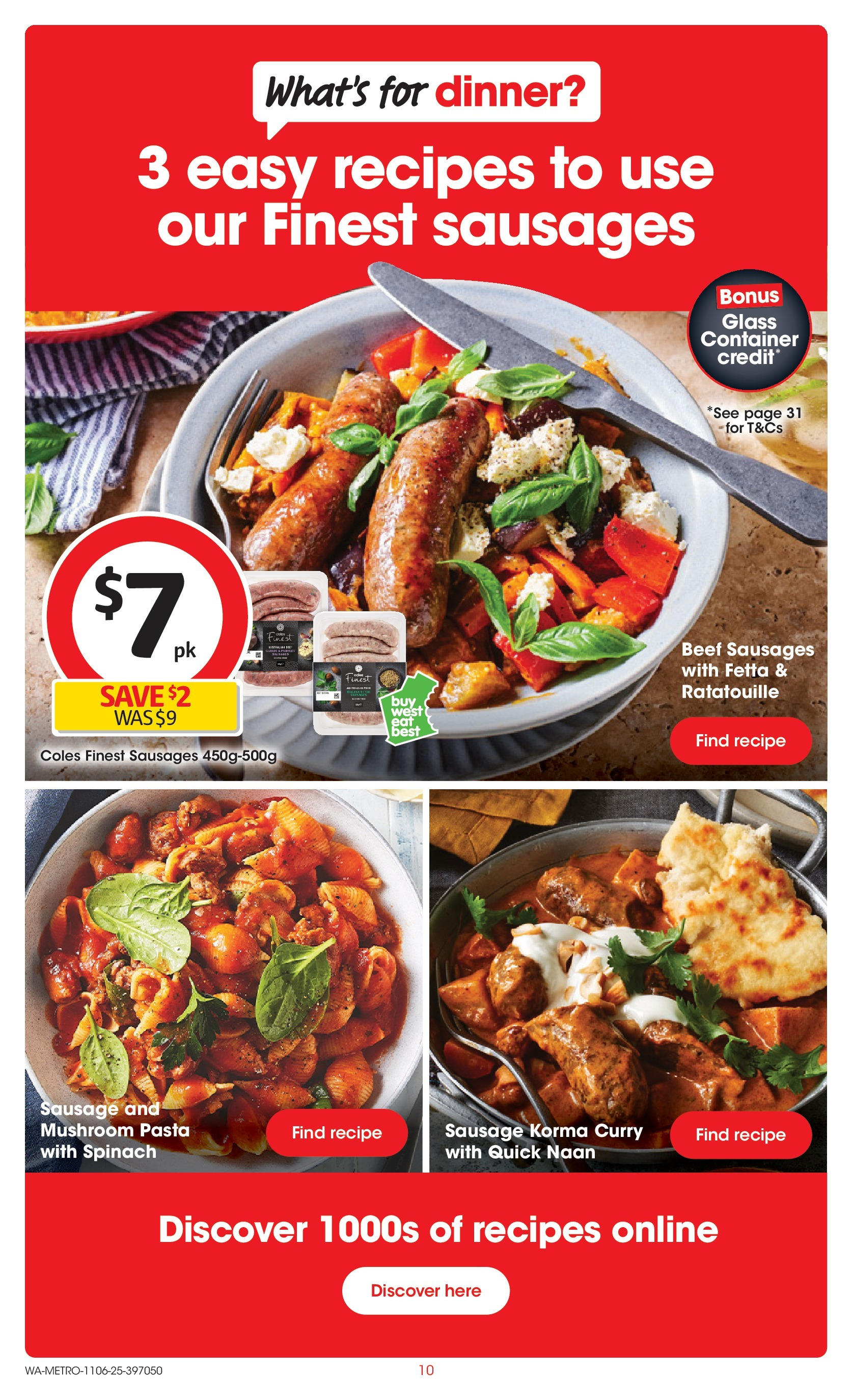 ﻿﻿Coles catalogue valid from 11/06/2025 > Online Australia | Page: 10 | Products: Pasta, Spinach, Sausage, Plastifieuse a3
