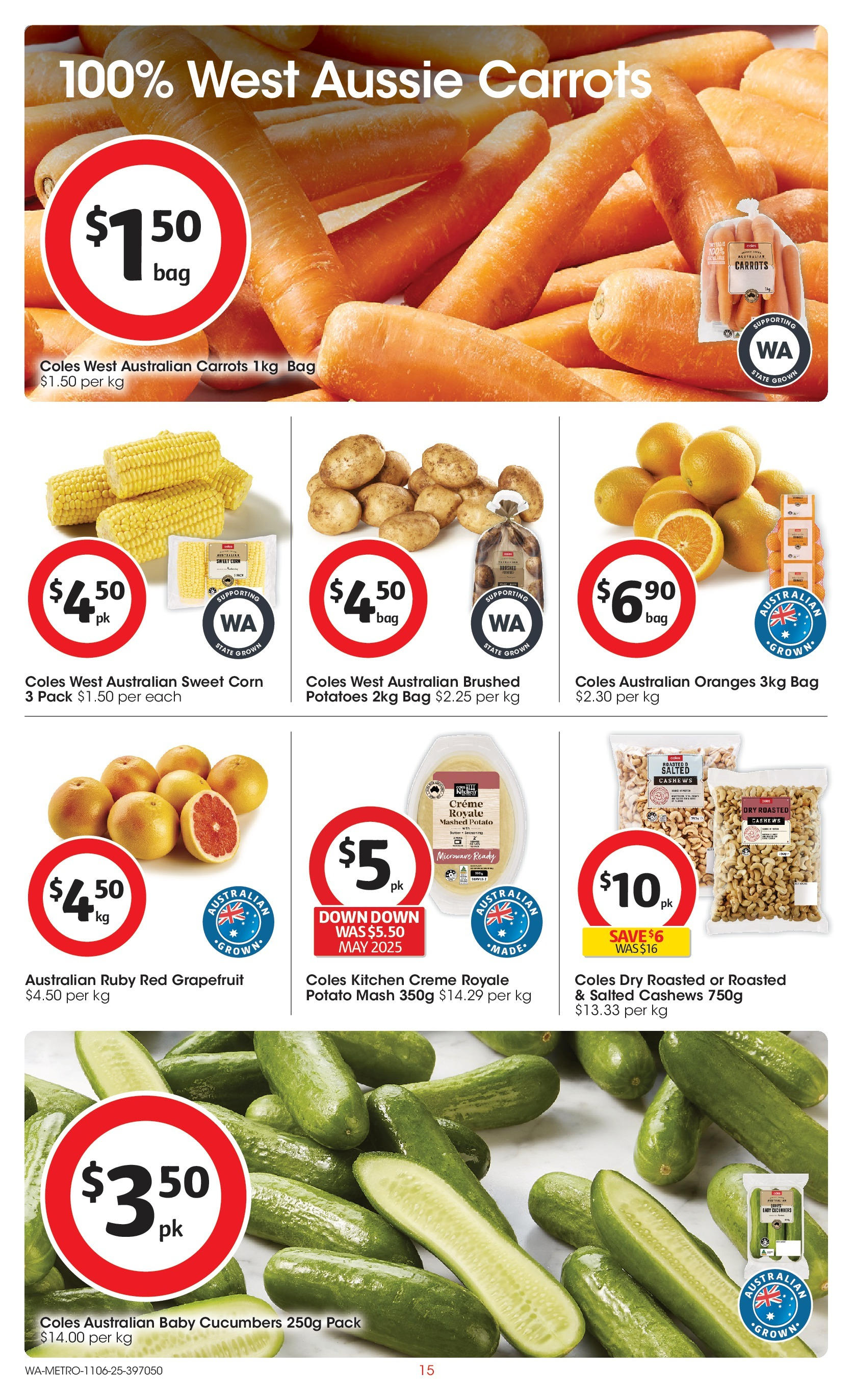 ﻿﻿Coles catalogue valid from 11/06/2025 > Online Australia | Page: 15 | Products: Oranges, Carrots, Grapefruit, Bag