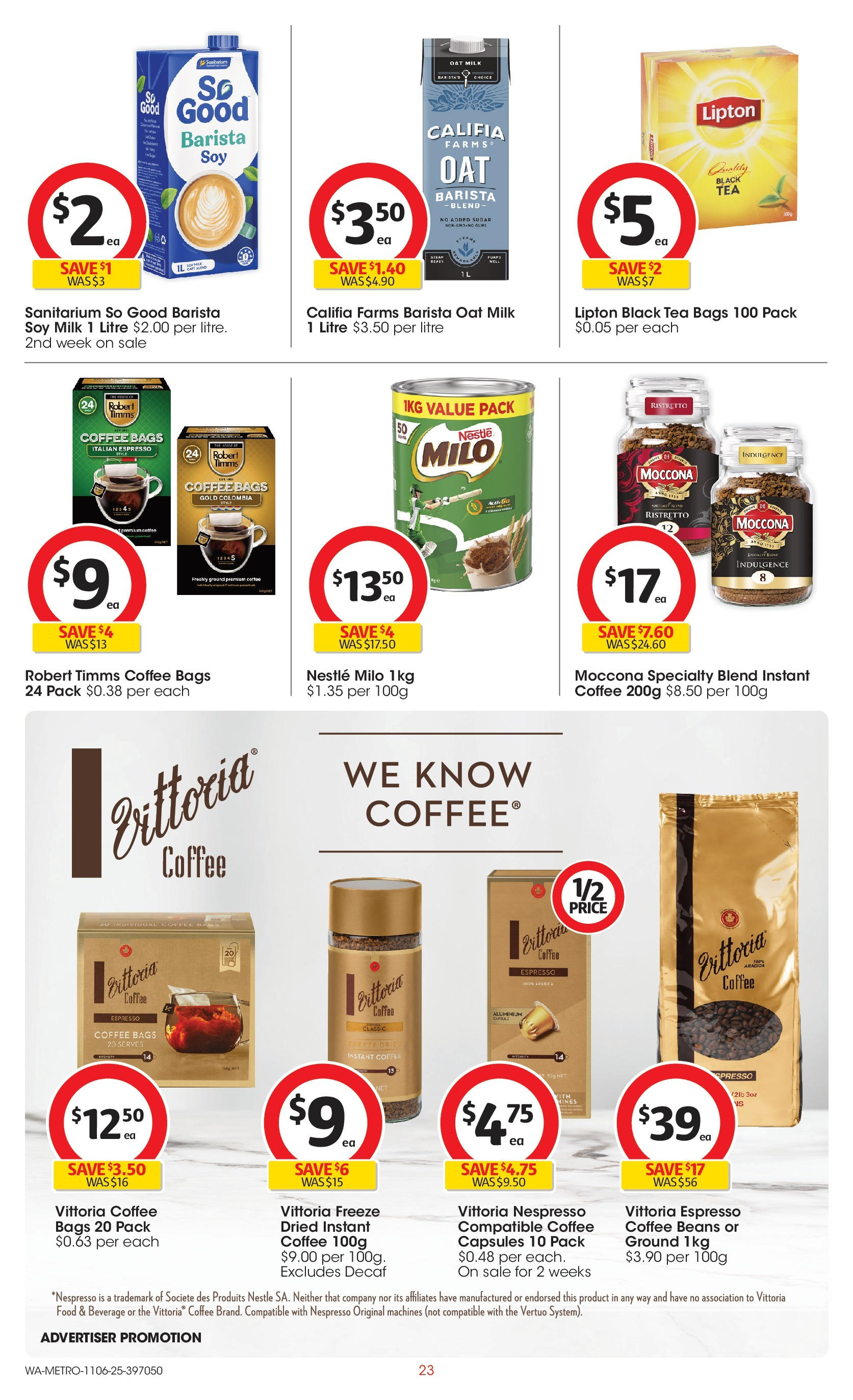﻿﻿Coles catalogue valid from 11/06/2025 > Online Australia | Page: 23 | Products: Milk, Tea, Dosettes de café Lavazza, Rhum Don Papa Baroko