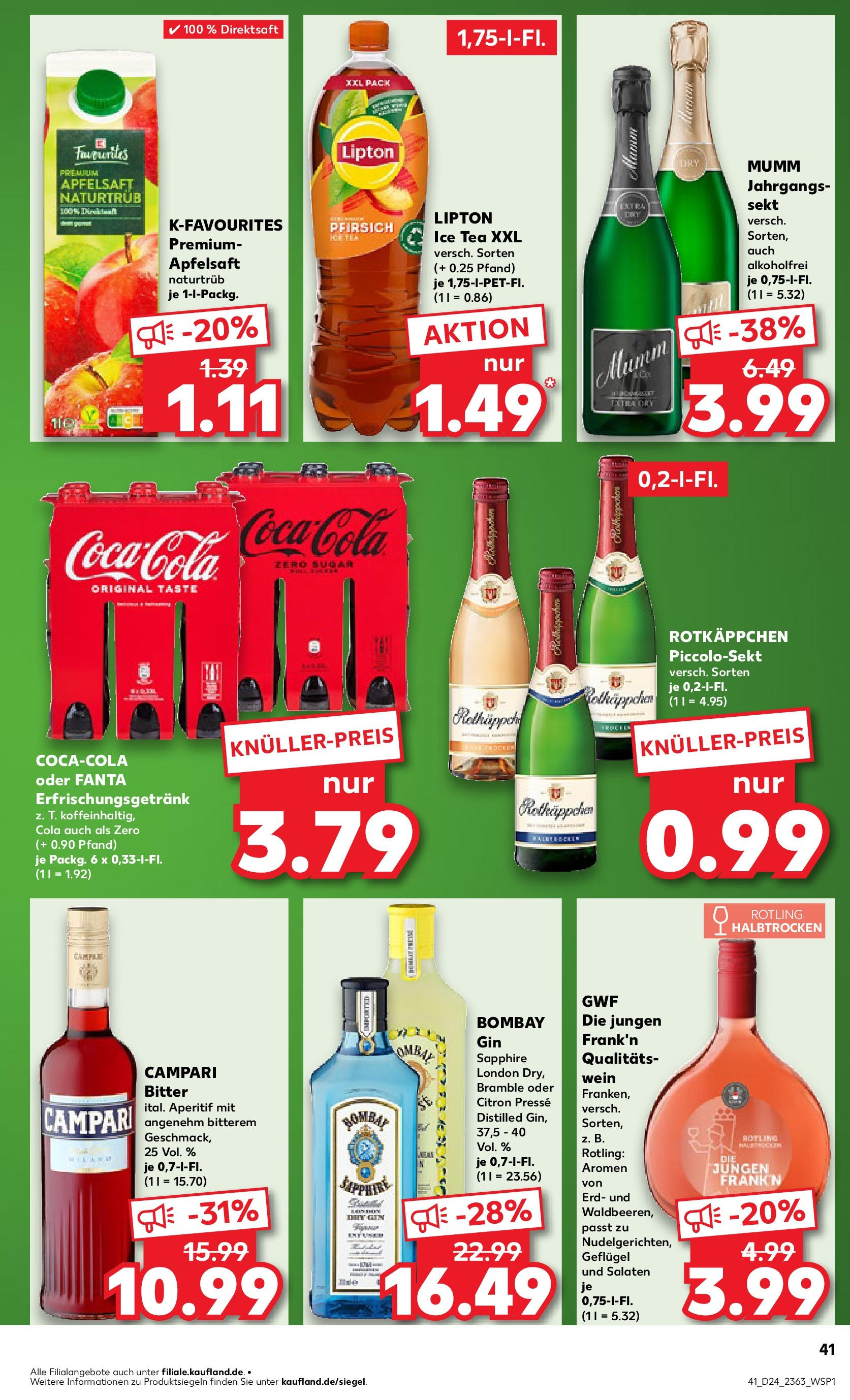 Prospekt Kaufland ab 11.06.2025 » Angebote Online zum Blättern | Seite: 41 | Produkte: Fanta, Pfirsich, Rotkäppchen, Gin