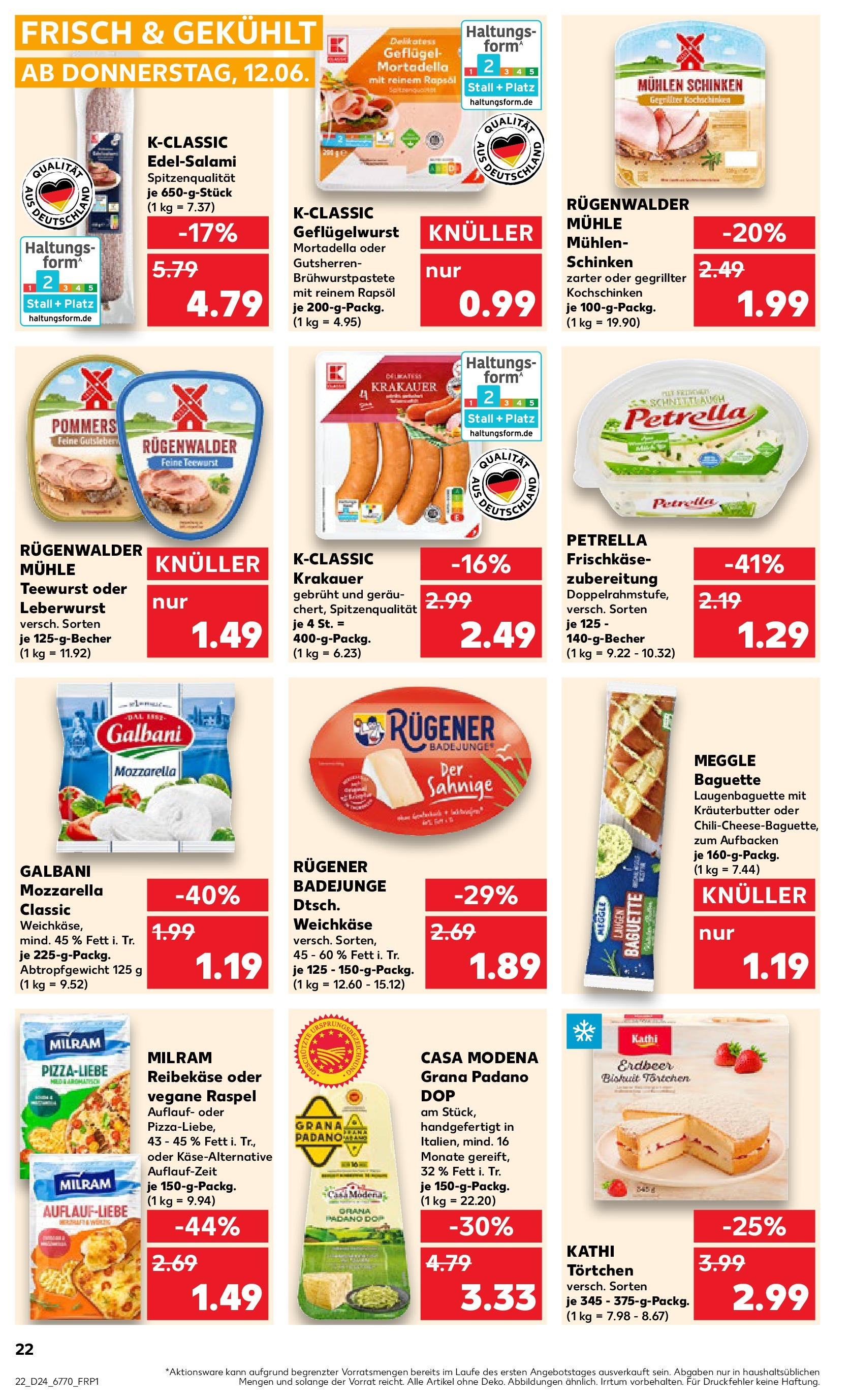 Prospekt Kaufland ab 11.06.2025 » Angebote Online zum Blättern | Seite: 22 | Produkte: Mozzarella, Milram, Schinken, Frischkase