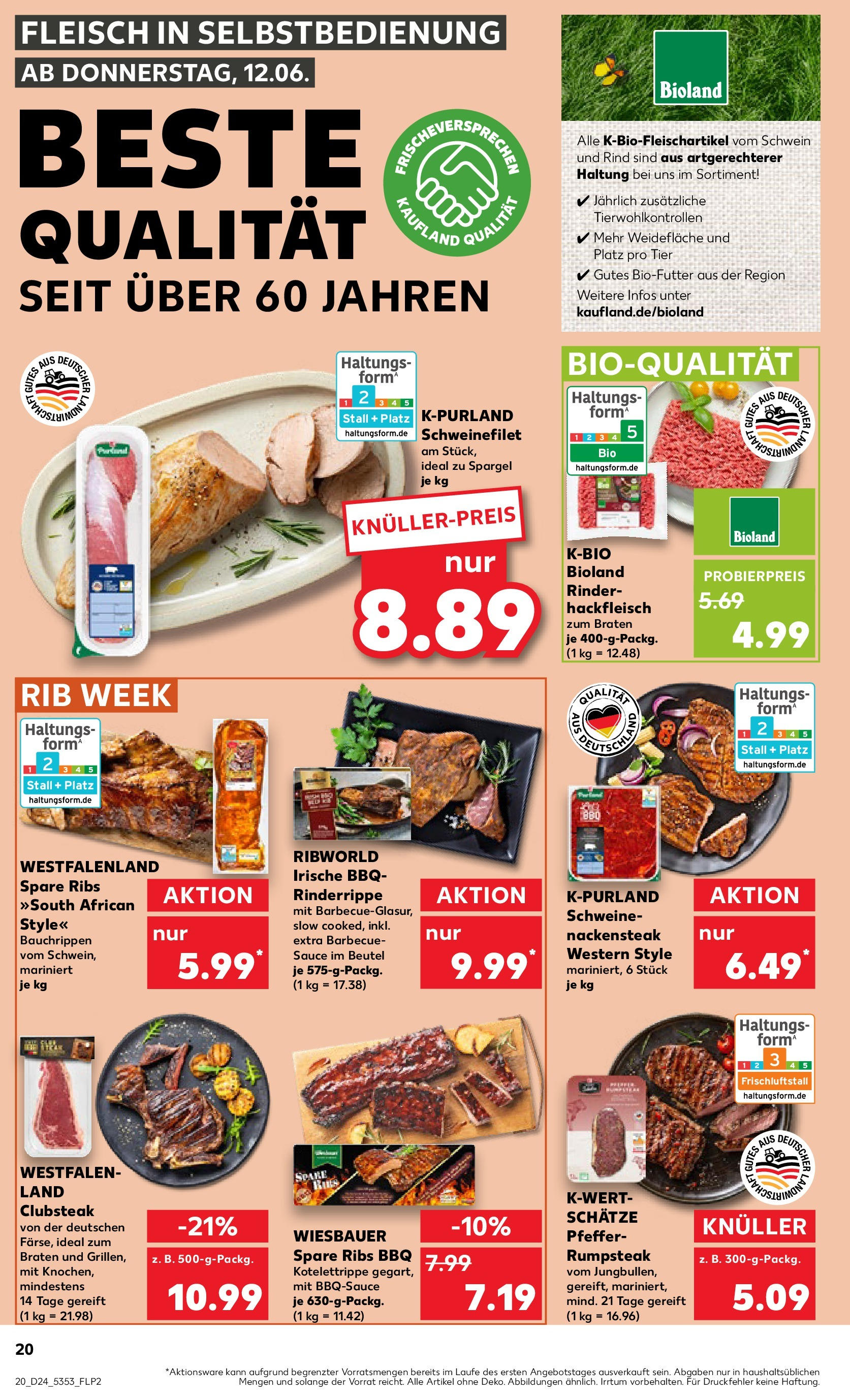 Prospekt Kaufland ab 11.06.2025 » Angebote Online zum Blättern | Seite: 20 | Produkte: Spargel, Pfeffer, Steak, Hackfleisch