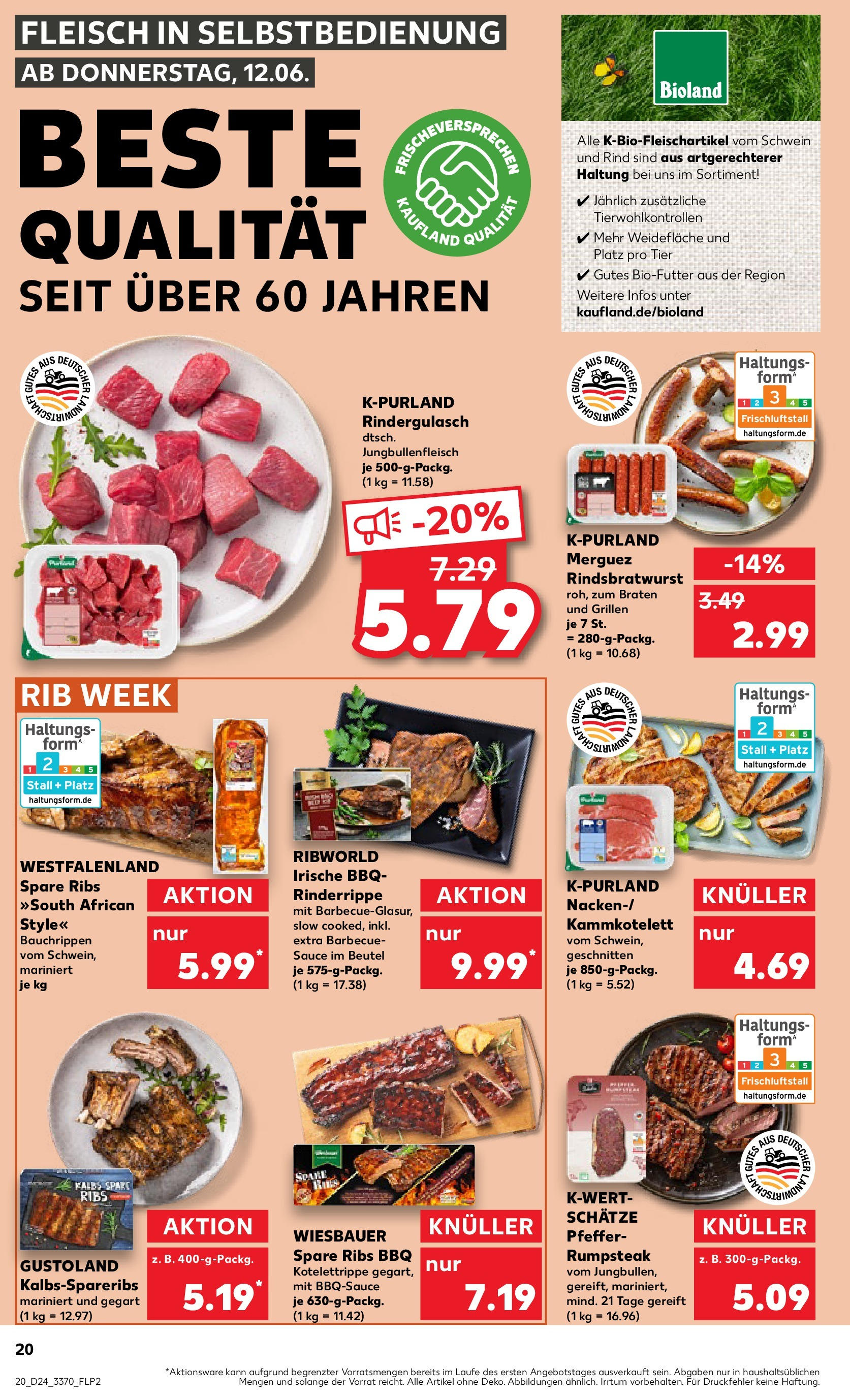 Prospekt Kaufland ab 11.06.2025 » Angebote Online zum Blättern | Seite: 20 | Produkte: Rumpsteak, Spare ribs, Pfeffer, Fleisch