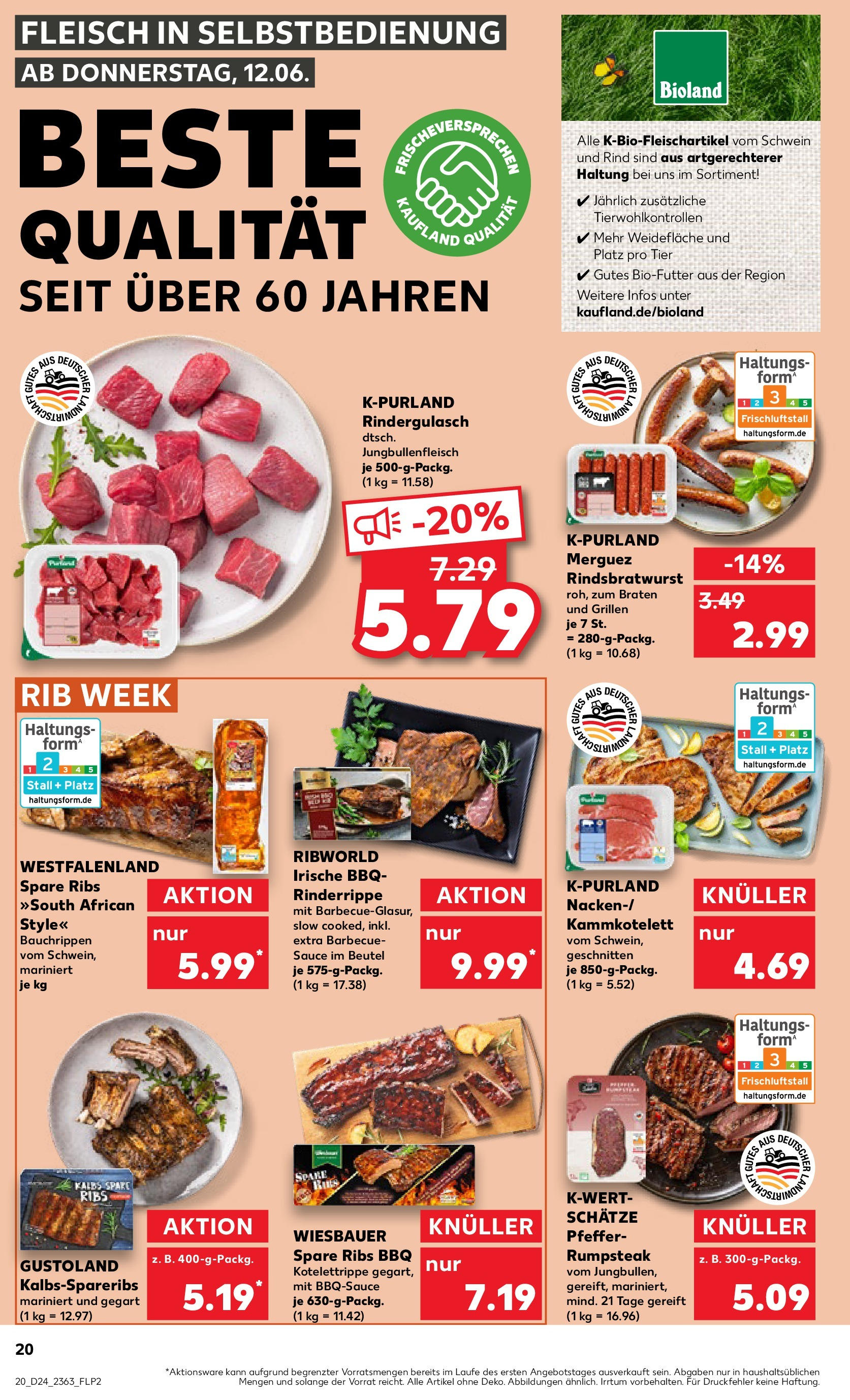 Prospekt Kaufland ab 11.06.2025 » Angebote Online zum Blättern | Seite: 20 | Produkte: Rumpsteak, Spare ribs, Pfeffer, Fleisch