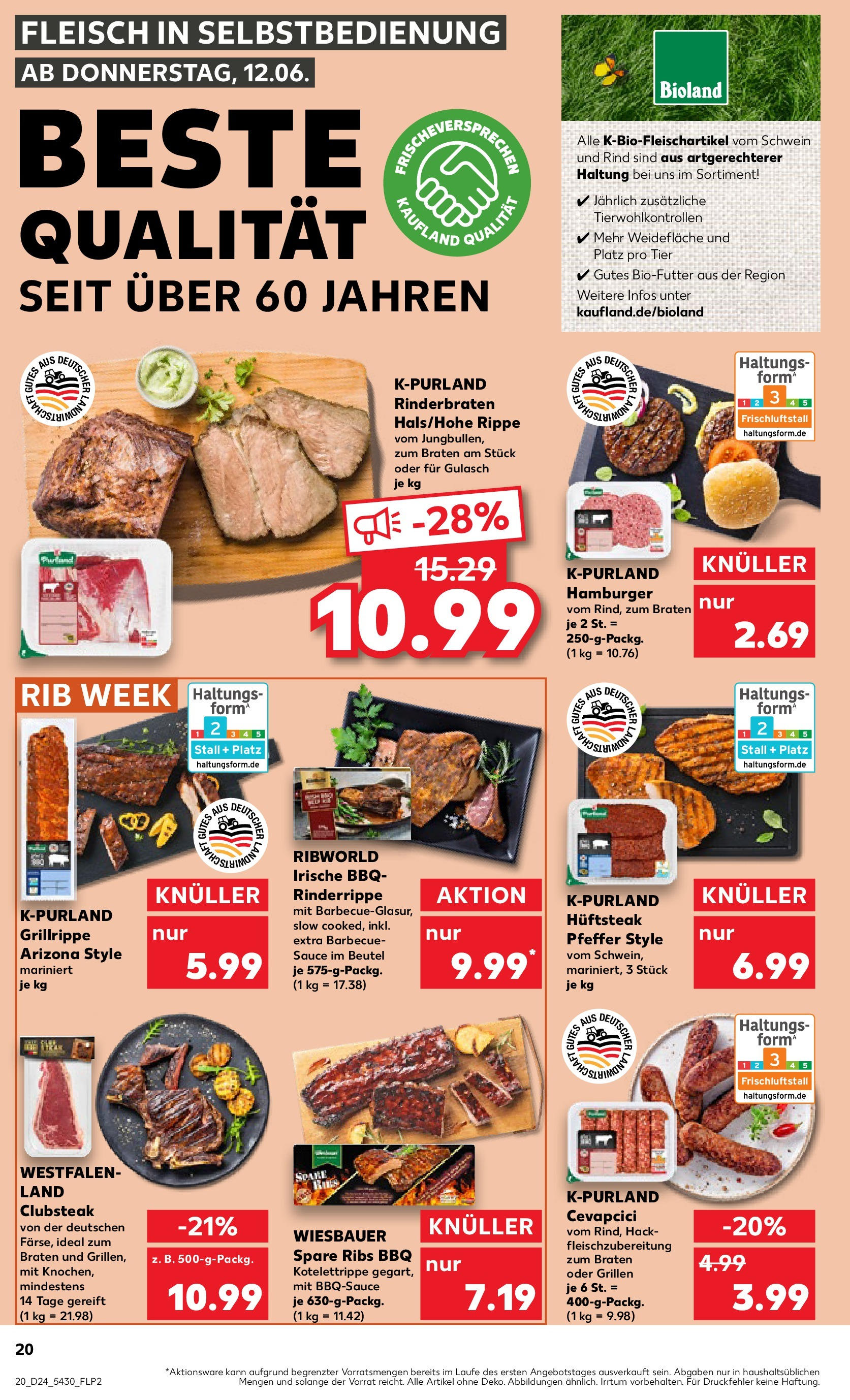 Prospekt Kaufland ab 11.06.2025 » Angebote Online zum Blättern | Seite: 20 | Produkte: Cevapcici, Gulasch, Steak, Fleisch
