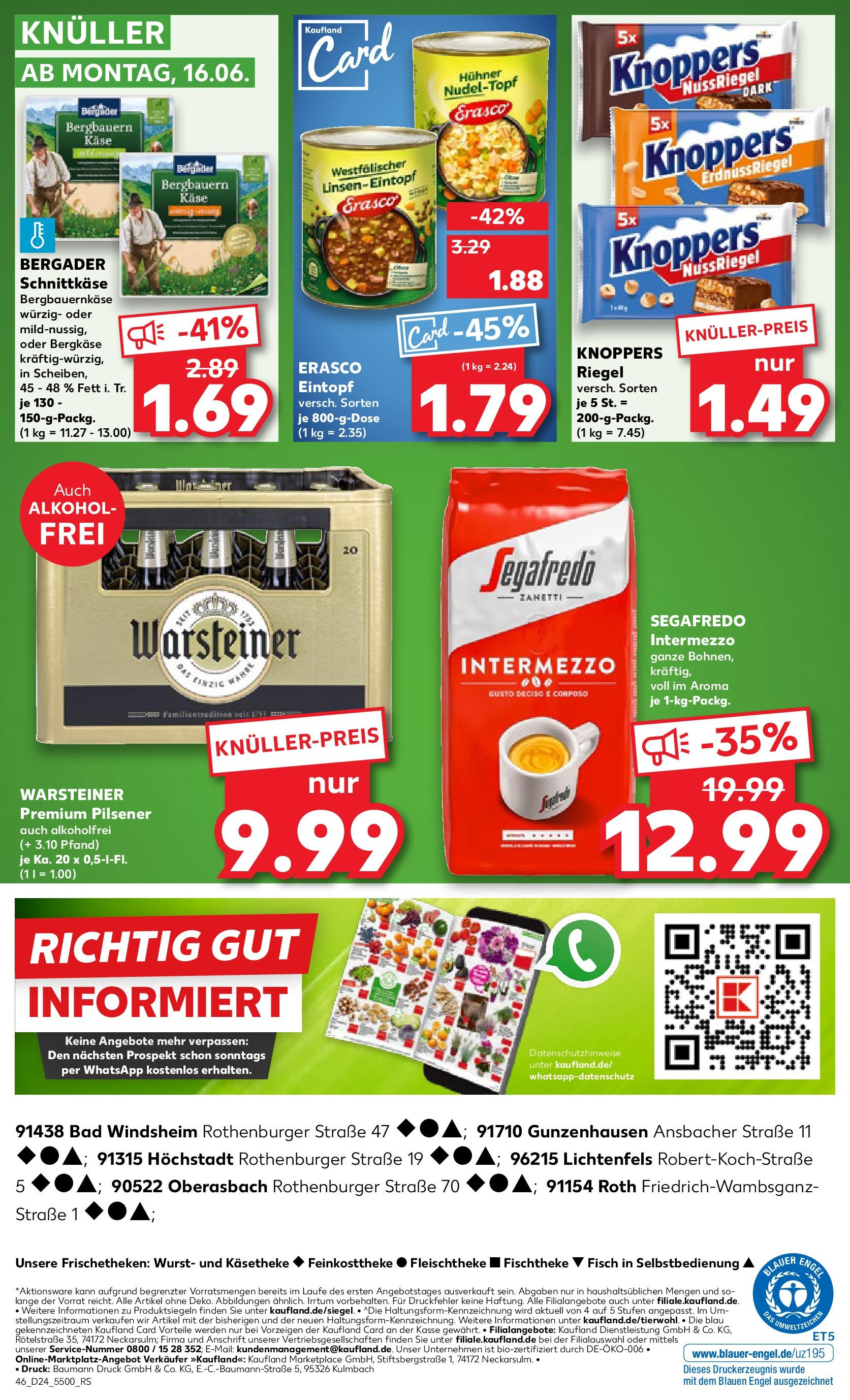 Prospekt Kaufland ab 11.06.2025 » Angebote Online zum Blättern | Seite: 46 | Produkte: Käse, Bad, Warsteiner, Segafredo
