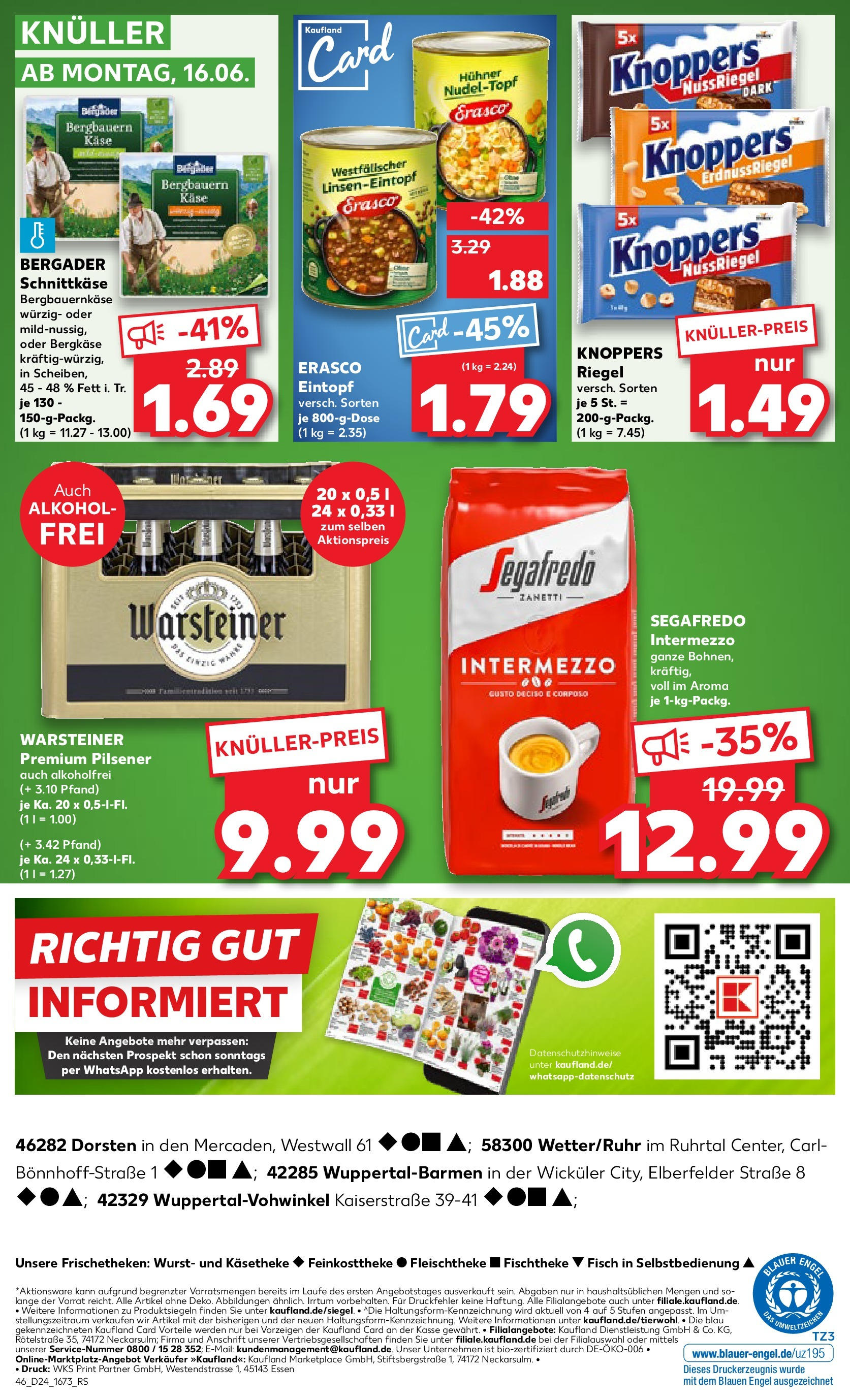 Prospekt Kaufland ab 16.06.2025 » Angebote Online zum Blättern | Seite: 7 | Produkte: Warsteiner, Knoppers, Erasco, Segafredo