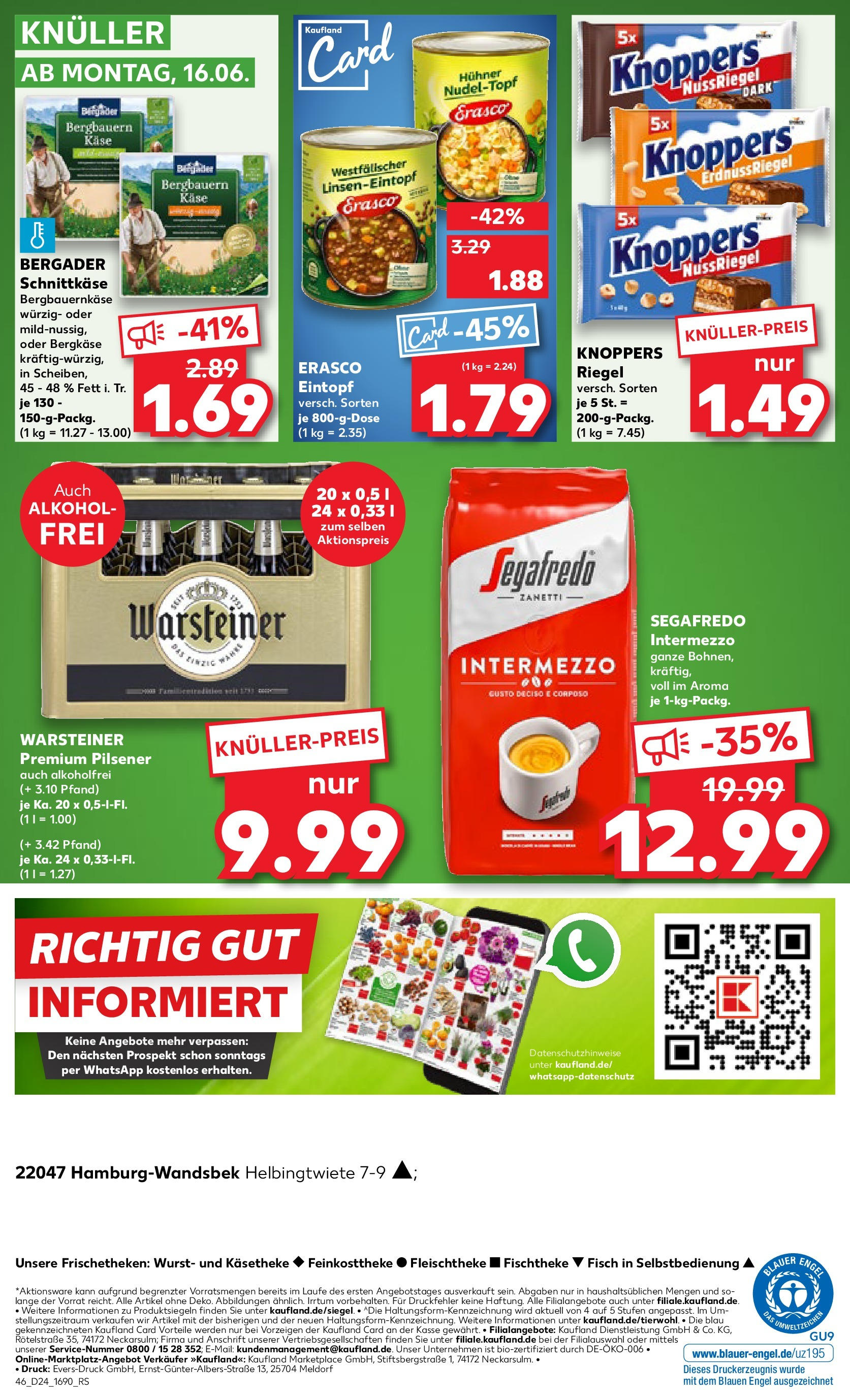 Prospekt Kaufland ab 11.06.2025 » Angebote Online zum Blättern | Seite: 46 | Produkte: Warsteiner, Wurst, Knoppers, Erasco