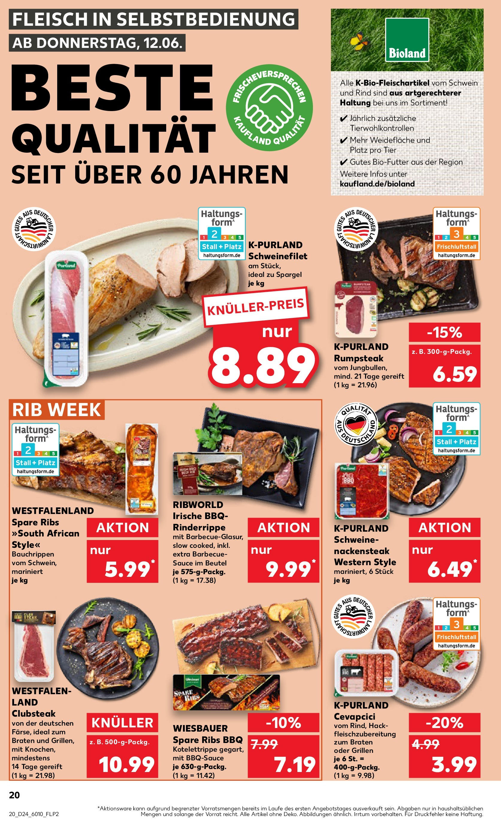 Prospekt Kaufland ab 11.06.2025 » Angebote Online zum Blättern | Seite: 20 | Produkte: Spare ribs, Spargel, Schweinefilet, Fleisch