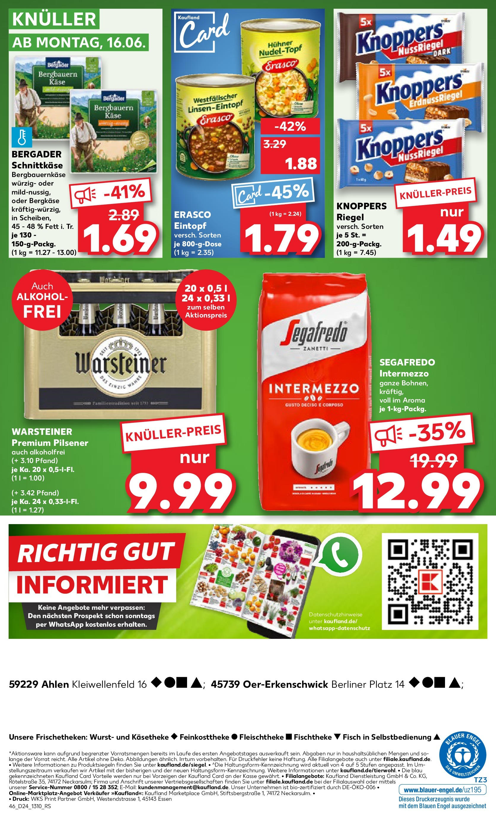 Prospekt Kaufland ab 11.06.2025 » Angebote Online zum Blättern | Seite: 46 | Produkte: Käse, Warsteiner, Wurst, Erasco