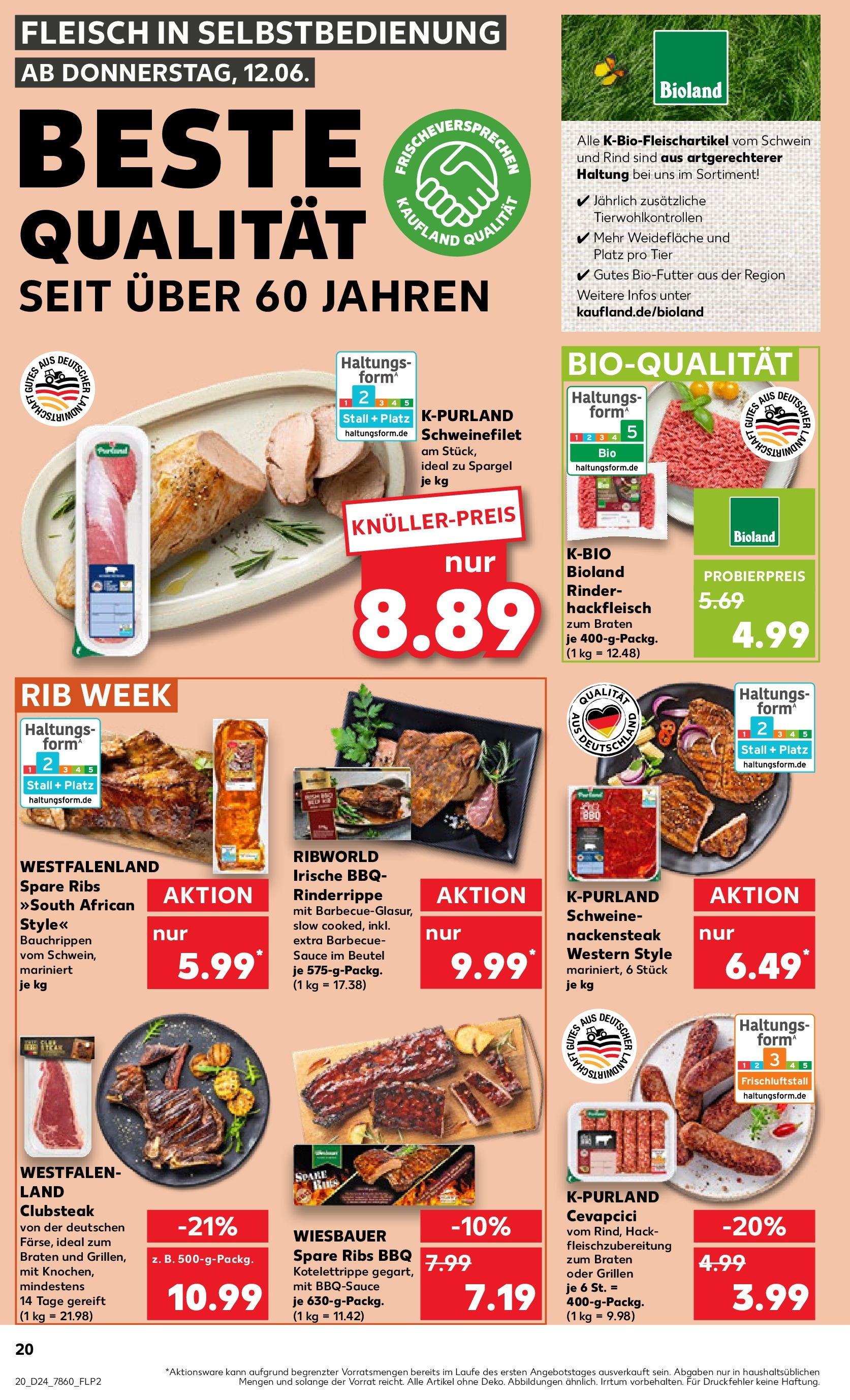 Prospekt Kaufland ab 11.06.2025 » Angebote Online zum Blättern | Seite: 20 | Produkte: Cevapcici, Schweinefilet, Steak, Fleisch