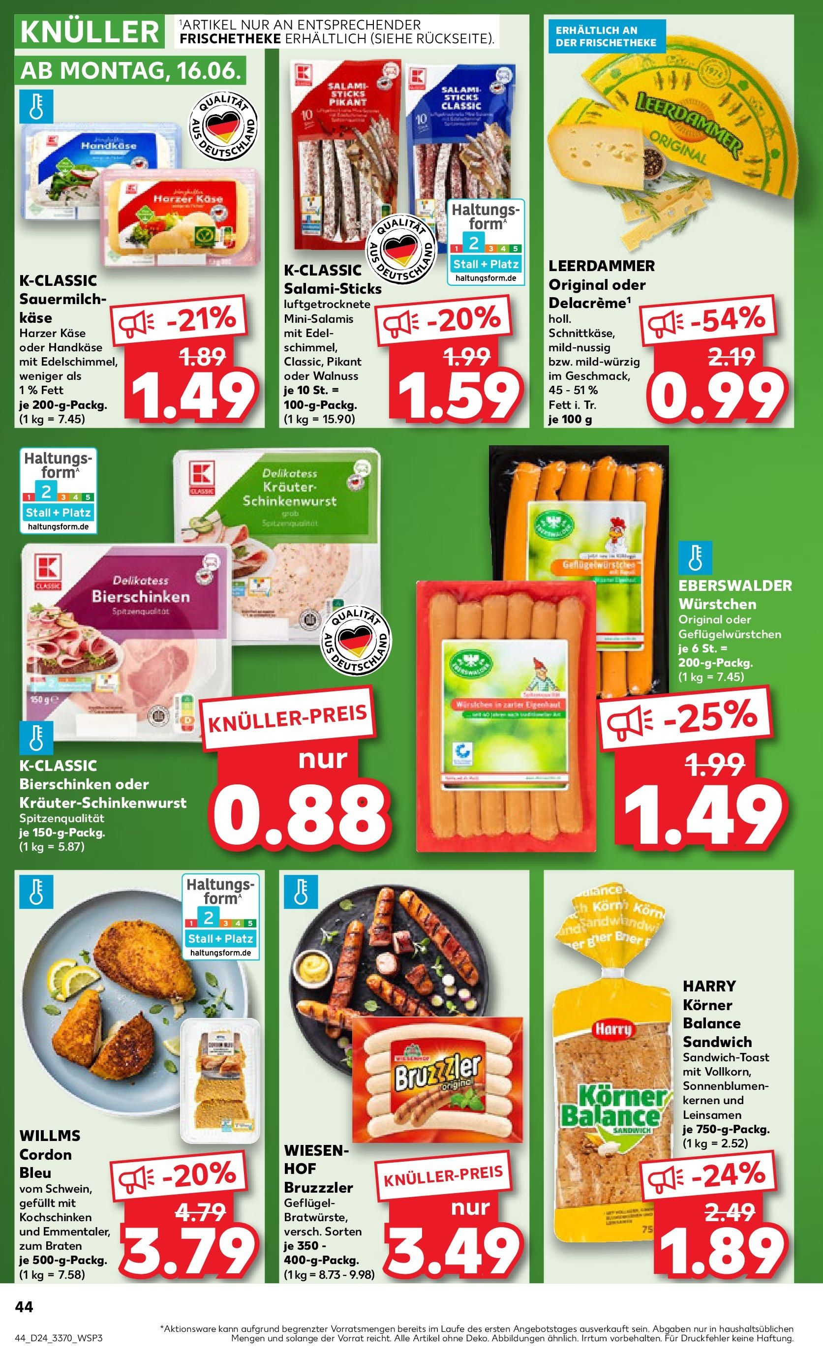 Prospekt Kaufland ab 11.06.2025 » Angebote Online zum Blättern | Seite: 44 | Produkte: Käse, Leerdammer, Salami