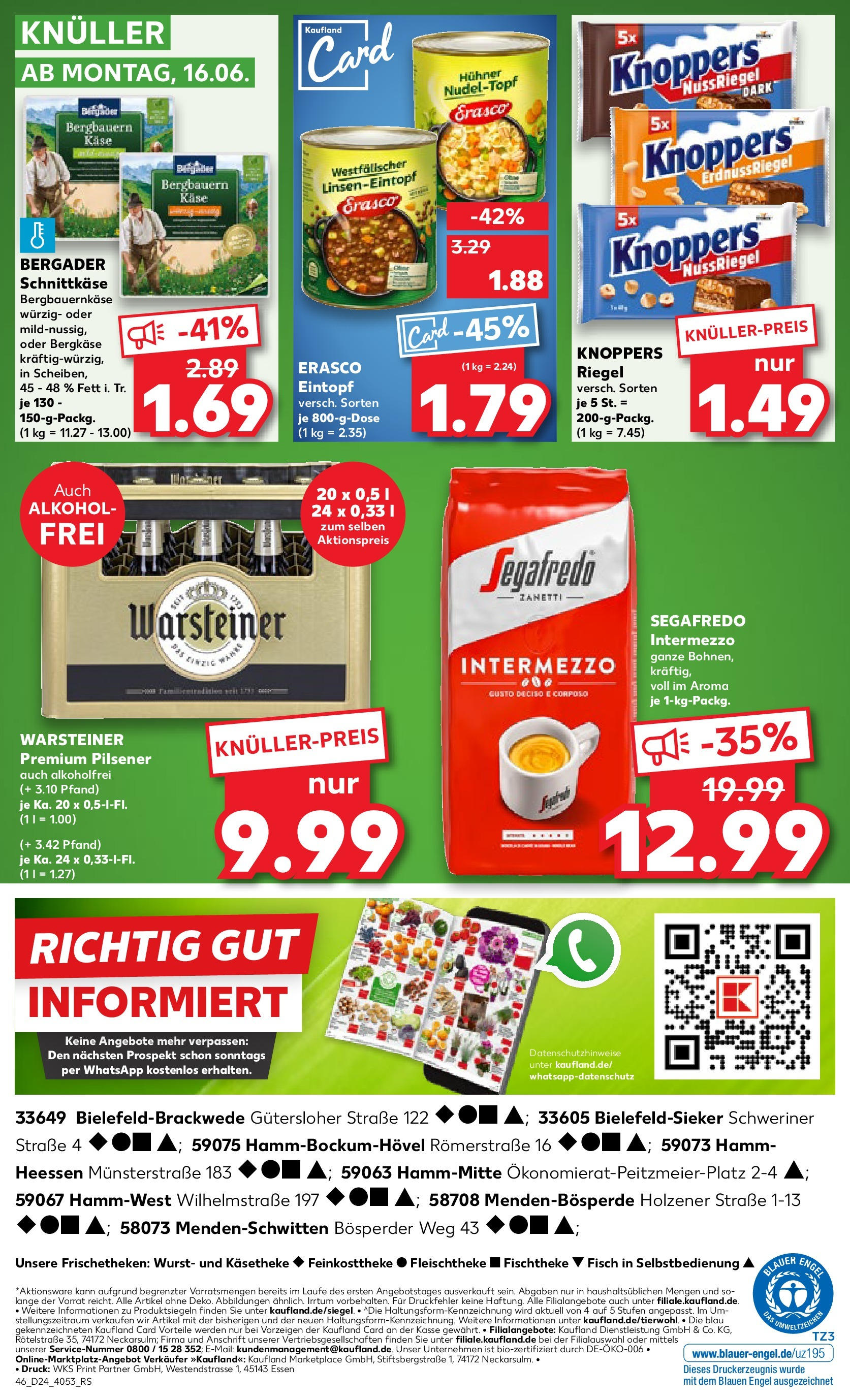 Prospekt Kaufland ab 11.06.2025 » Angebote Online zum Blättern | Seite: 46 | Produkte: Fisch, Knoppers, Erasco, Segafredo