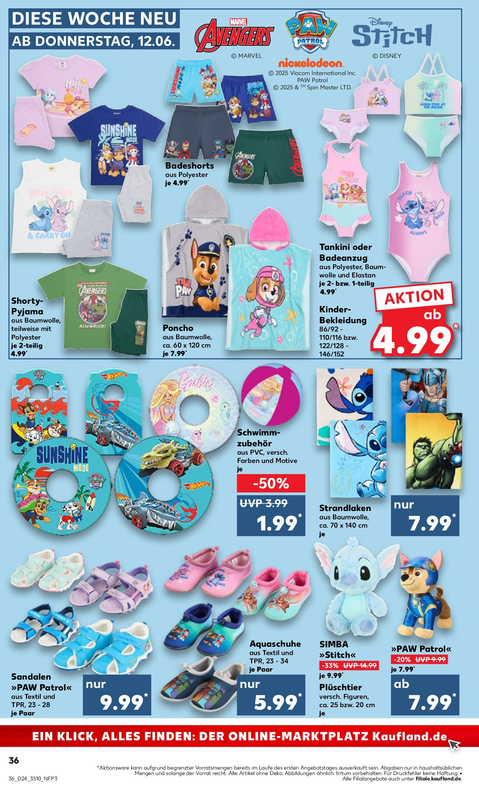Prospekt Kaufland ab 11.06.2025 » Angebote Online zum Blättern | Seite: 36 | Produkte: Badeshorts, Poncho, Badeanzug, Sandalen