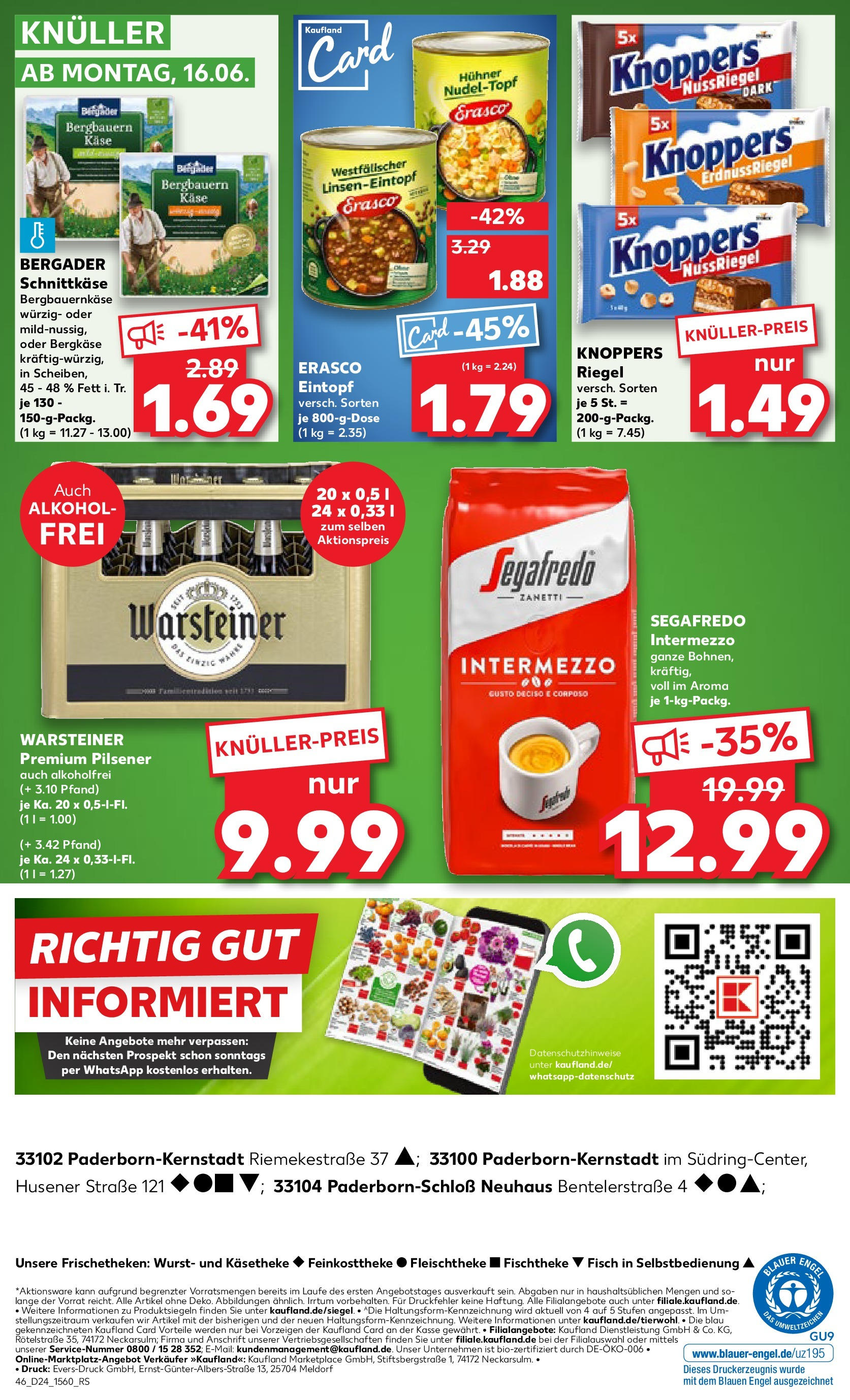 Prospekt Kaufland ab 11.06.2025 » Angebote Online zum Blättern | Seite: 46 | Produkte: Warsteiner, Wurst, Erasco, Segafredo