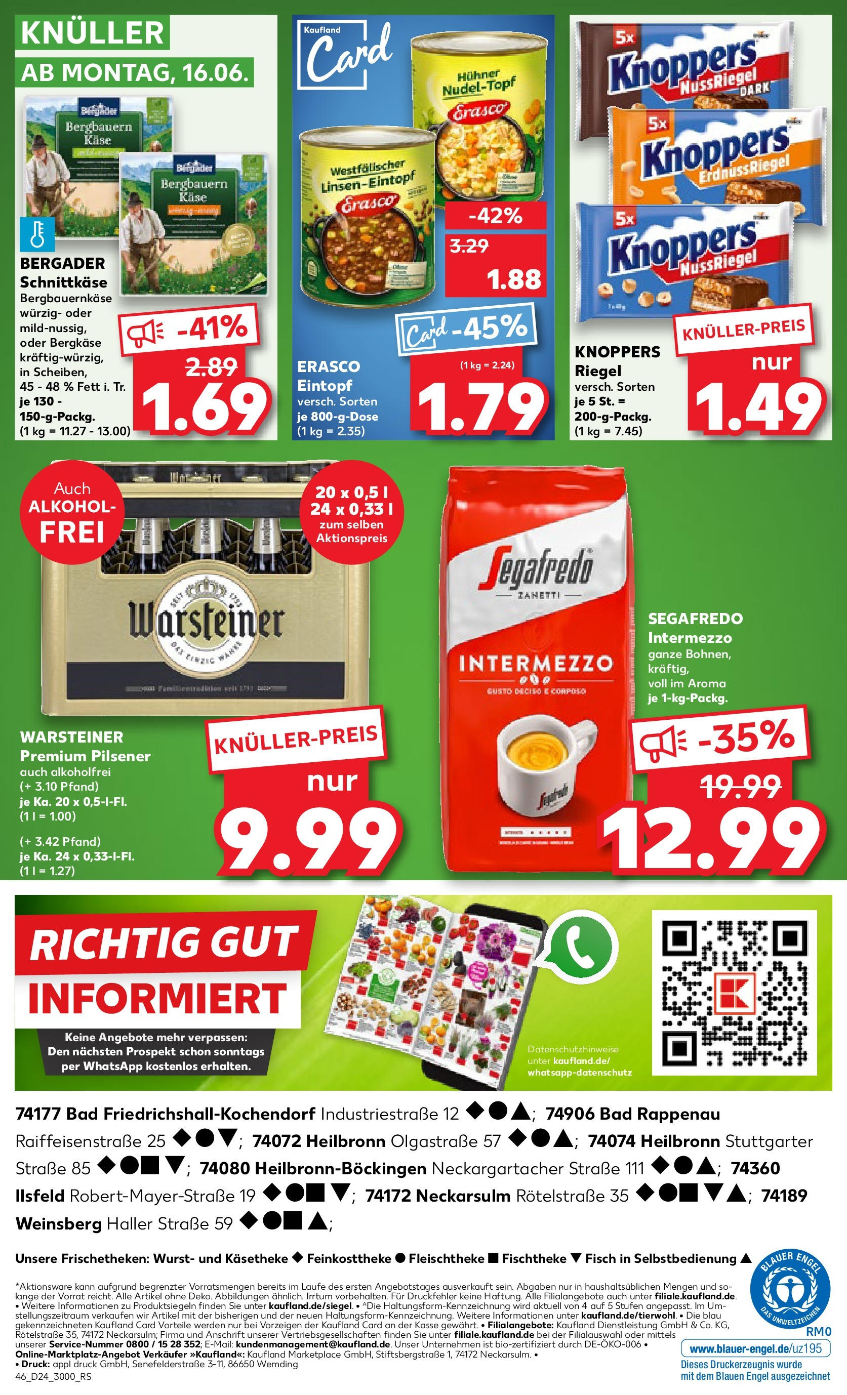 Prospekt Kaufland ab 11.06.2025 » Angebote Online zum Blättern | Seite: 46 | Produkte: Käse, Warsteiner, Wurst, Erasco
