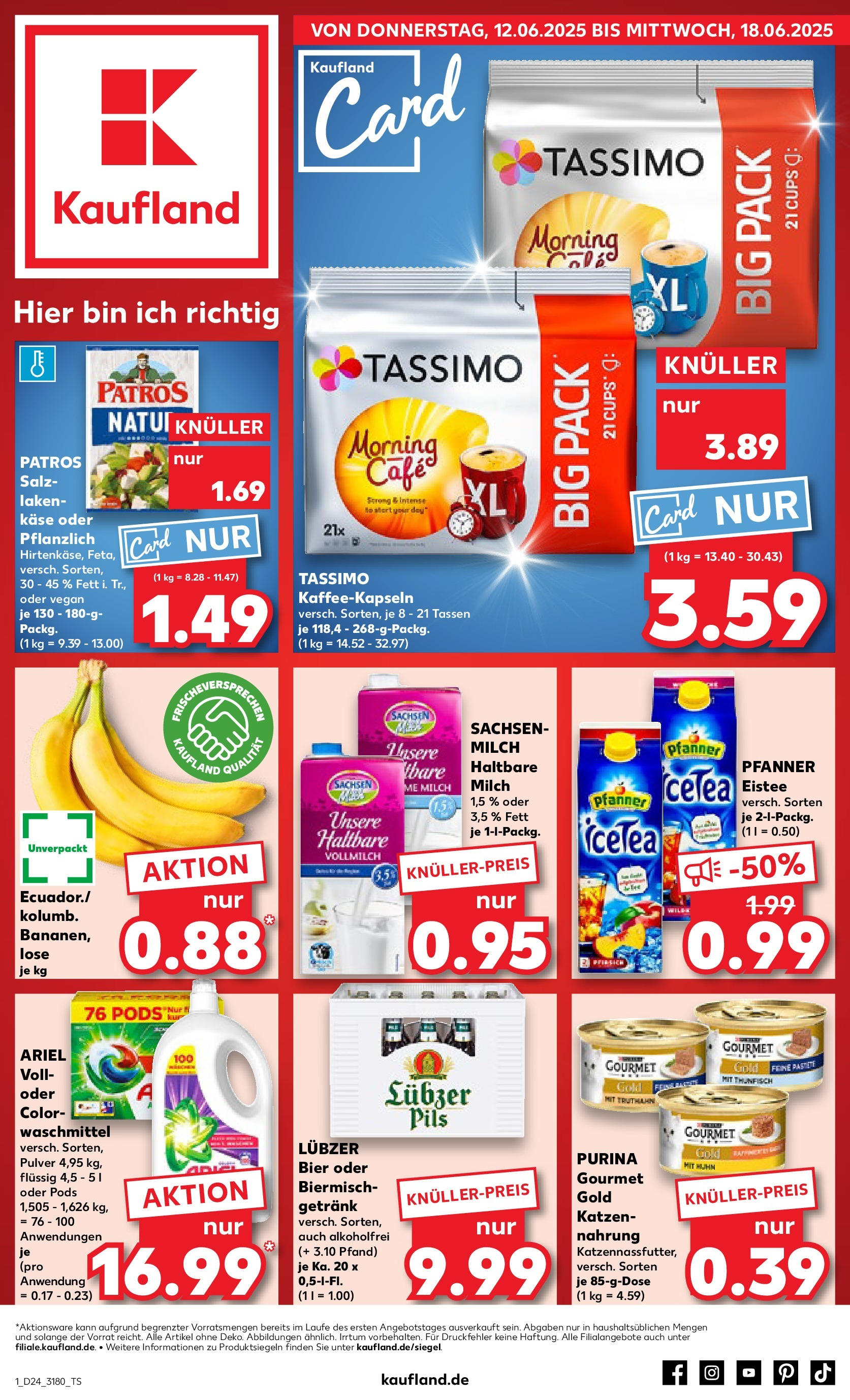 Prospekt Kaufland ab 11.06.2025 » Angebote Online zum Blättern | Seite: 1 | Produkte: Haltbare milch, Bananen, Patros, Waschmittel