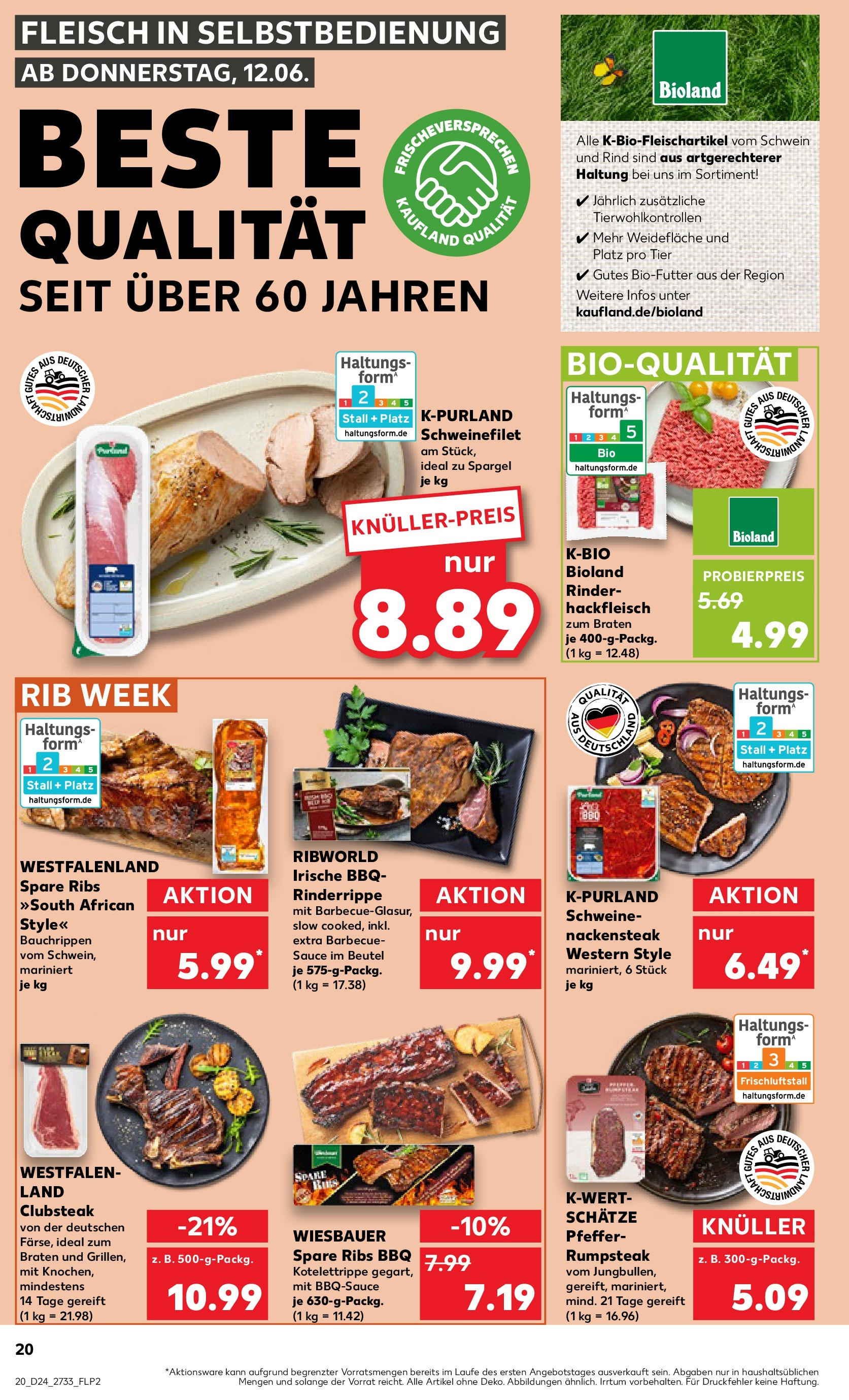 Prospekt Kaufland ab 11.06.2025 » Angebote Online zum Blättern | Seite: 20 | Produkte: Spare ribs, Spargel, Schweinefilet, Steak