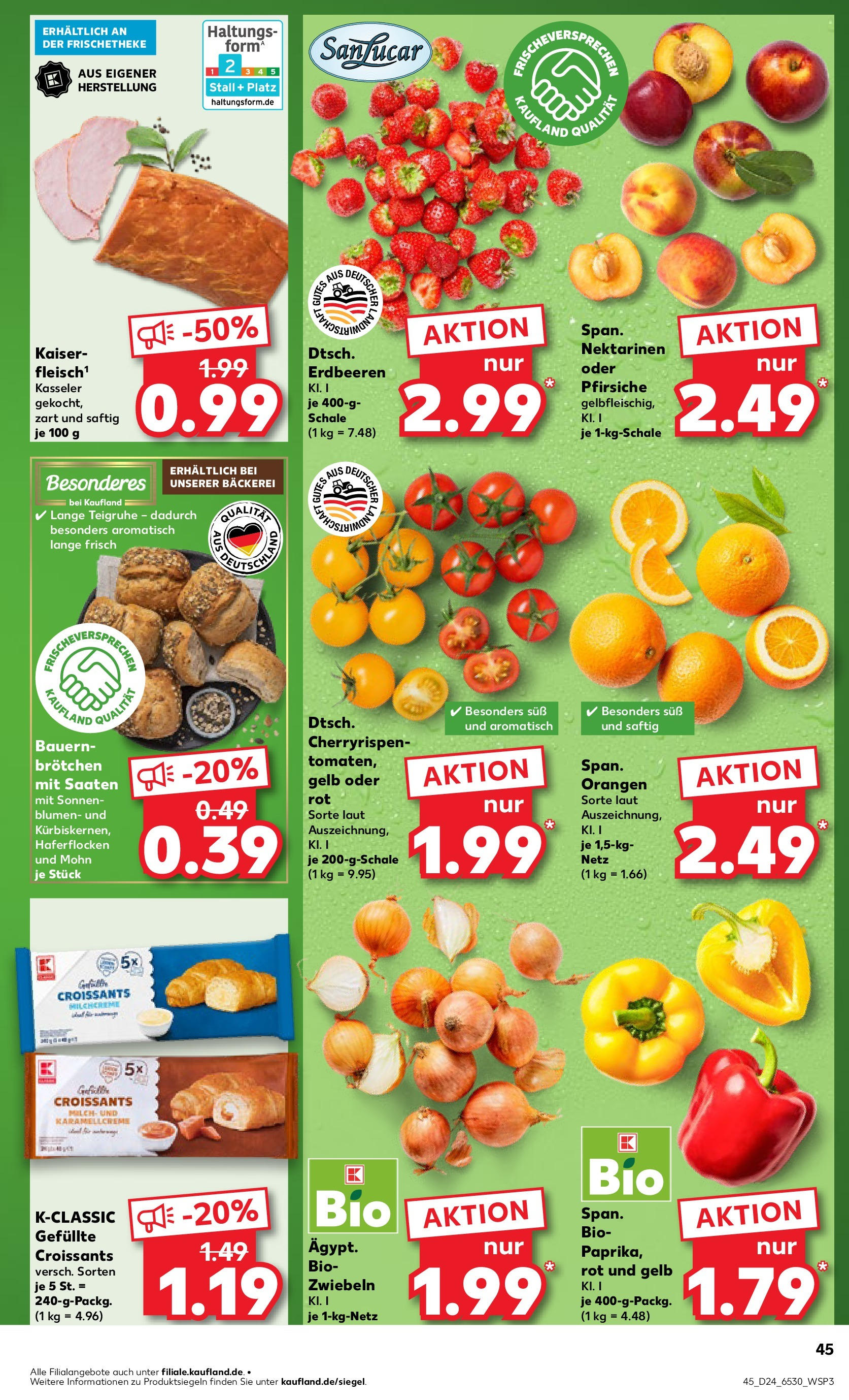 Prospekt Kaufland ab 11.06.2025 » Angebote Online zum Blättern | Seite: 45 | Produkte: Bäckerei, Orangen, Zwiebeln, Fleisch