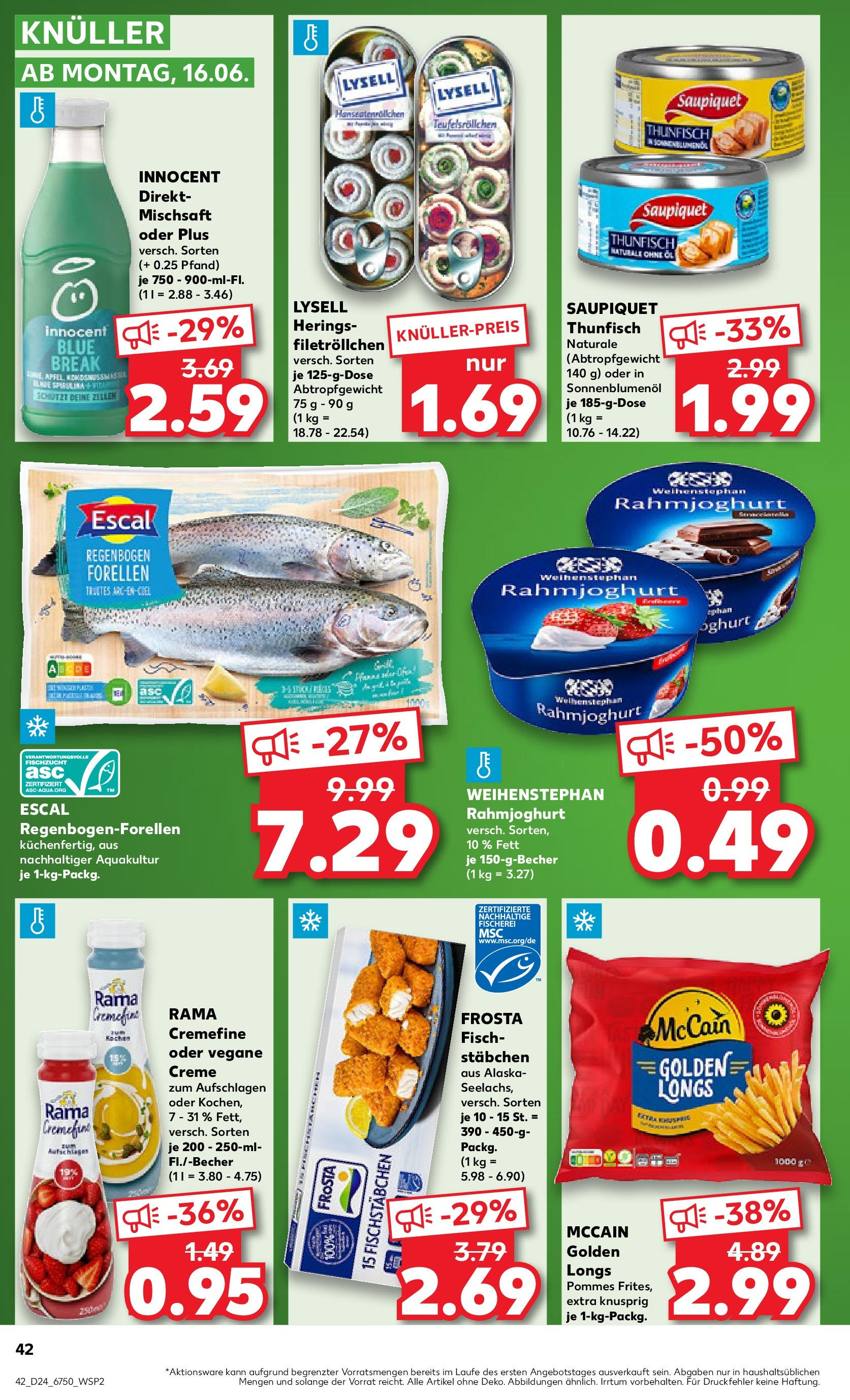 Prospekt Kaufland ab 11.06.2025 » Angebote Online zum Blättern | Seite: 42 | Produkte: Öl, Rama cremefine, McCain, Fischstabchen