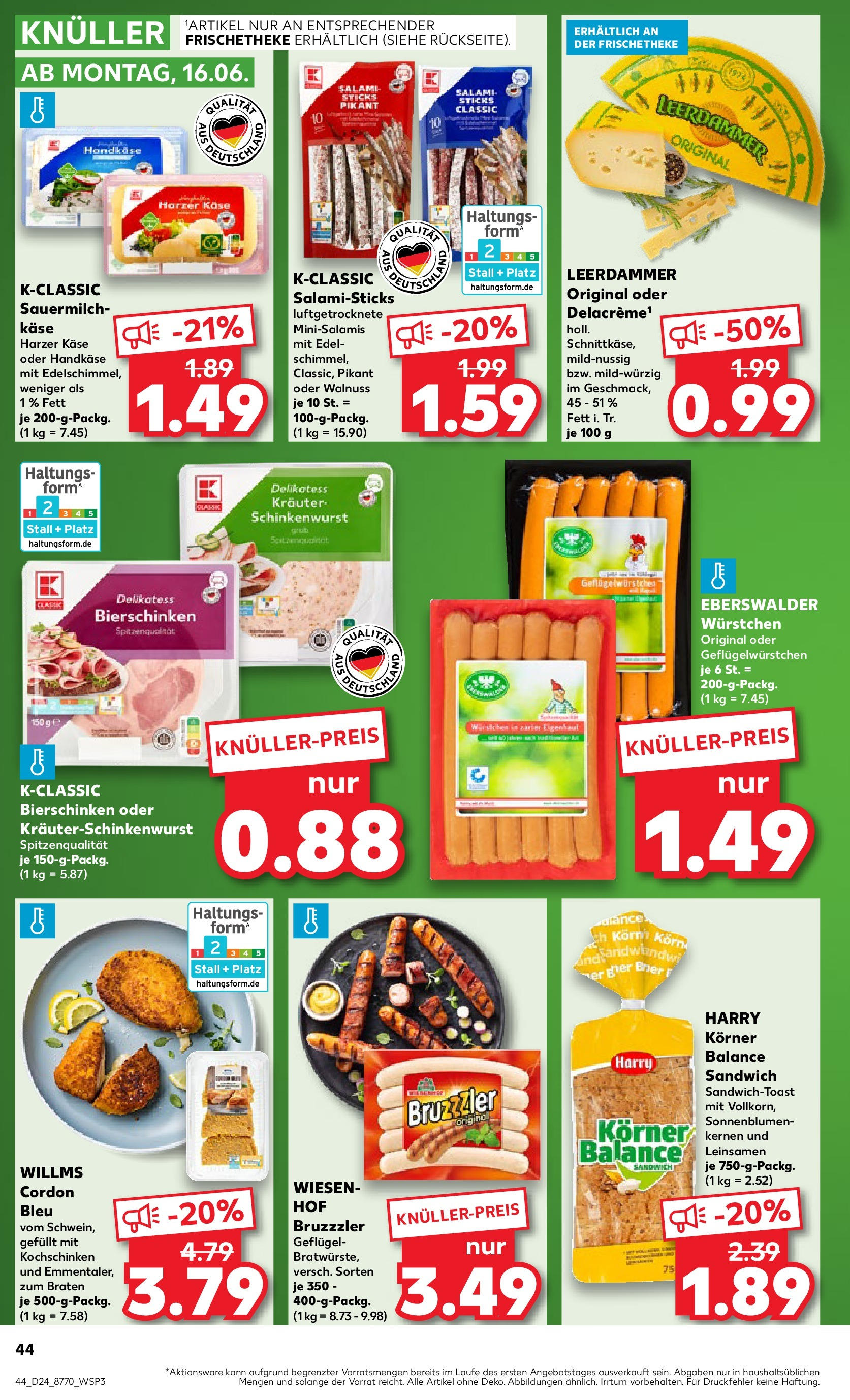 Prospekt Kaufland ab 11.06.2025 » Angebote Online zum Blättern | Seite: 44 | Produkte: Käse, Leerdammer, Salami