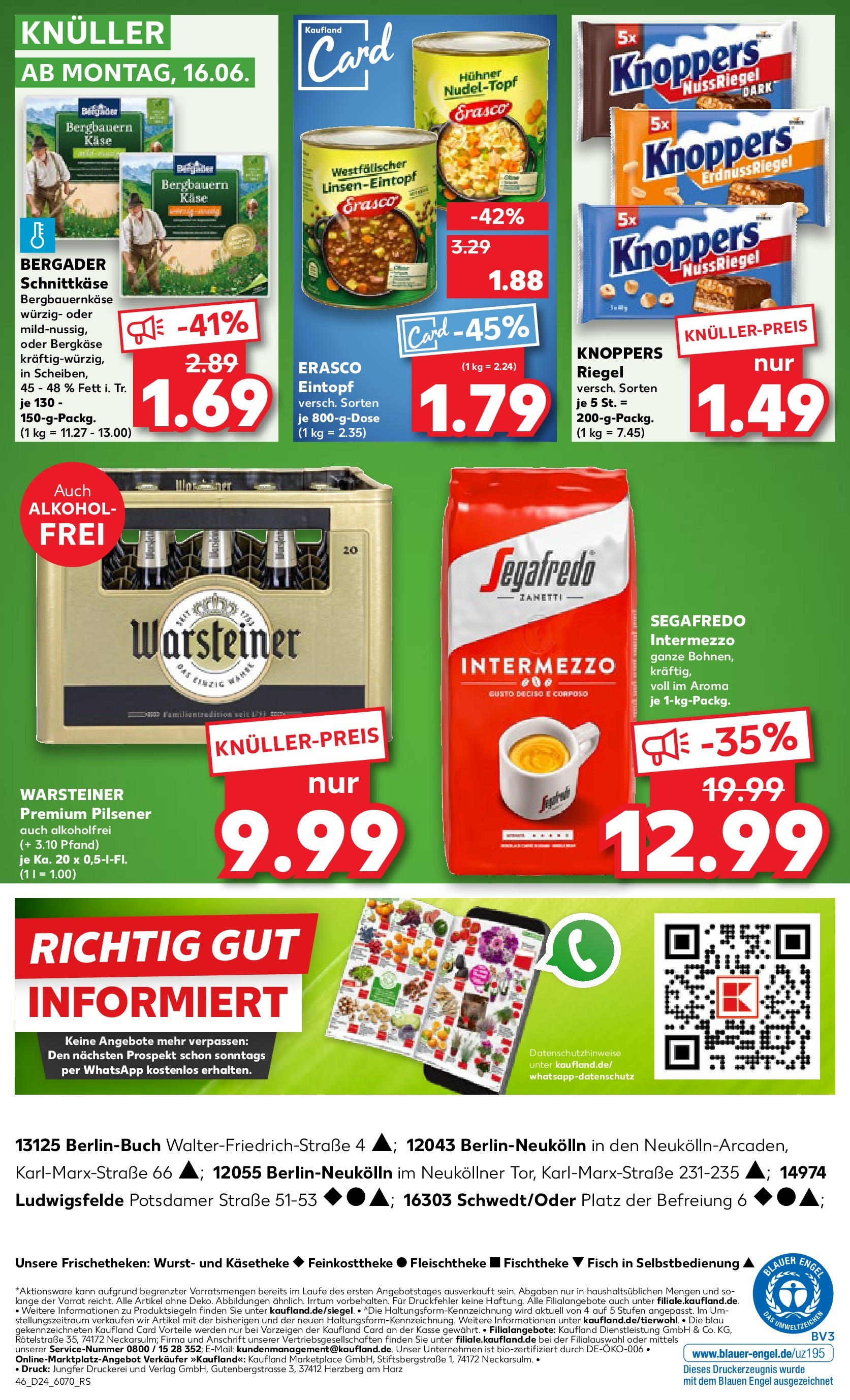 Prospekt Kaufland ab 12.06.2025 » Angebote Online zum Blättern | Seite: 46 | Produkte: Käse, Knoppers, Erasco, Segafredo
