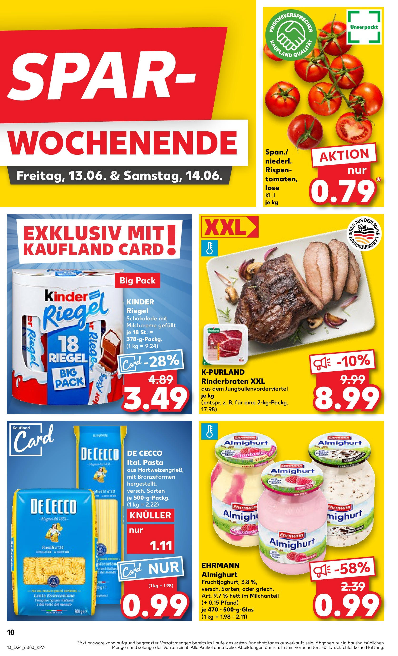 Prospekt Kaufland ab 11.06.2025 » Angebote Online zum Blättern | Seite: 10 | Produkte: Rinderbraten, Kinder schokolade, Schokolade, Pasta