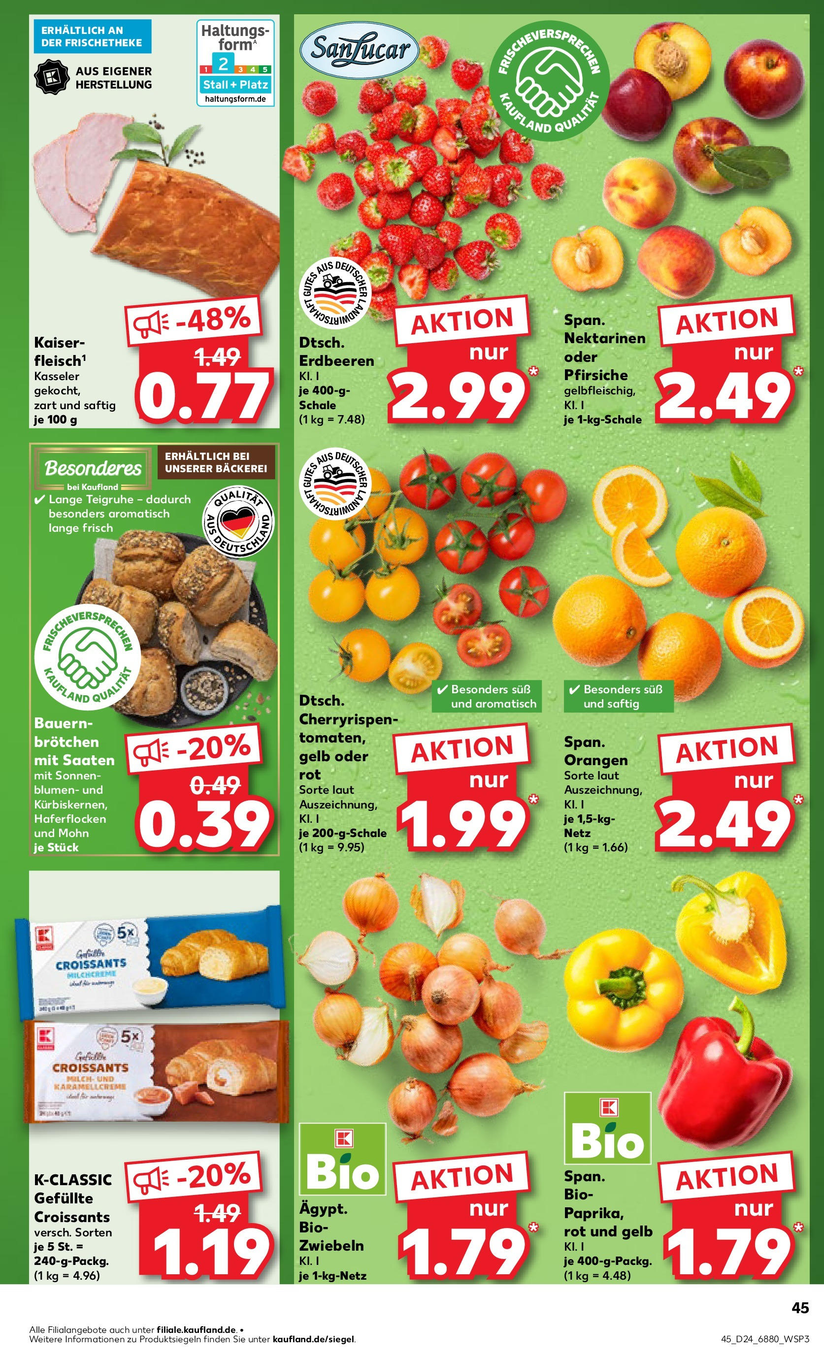 Prospekt Kaufland ab 11.06.2025 » Angebote Online zum Blättern | Seite: 45 | Produkte: Bäckerei, Orangen, Zwiebeln, Fleisch