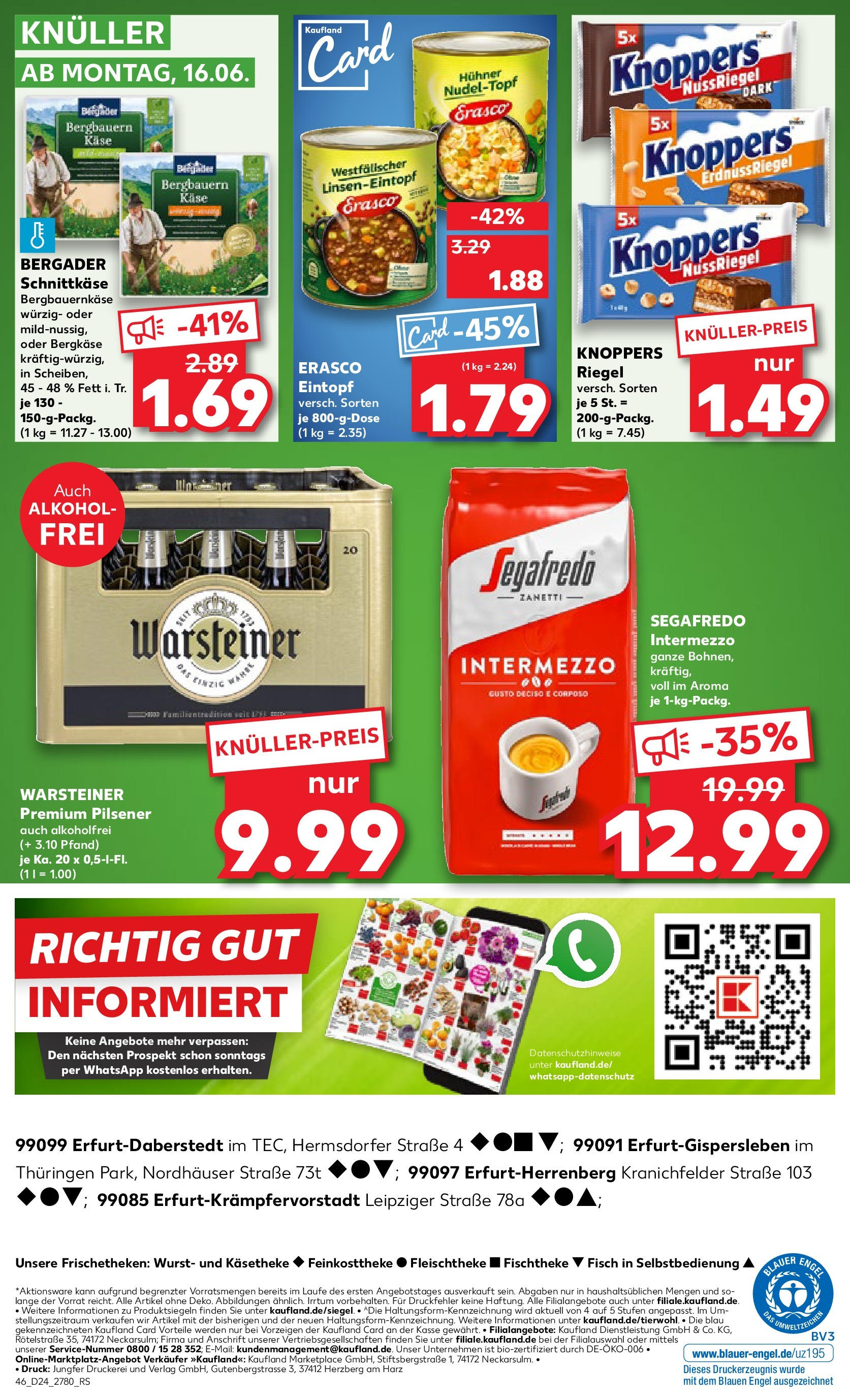Prospekt Kaufland ab 11.06.2025 » Angebote Online zum Blättern | Seite: 46 | Produkte: Käse, Wurst, Erasco, Segafredo