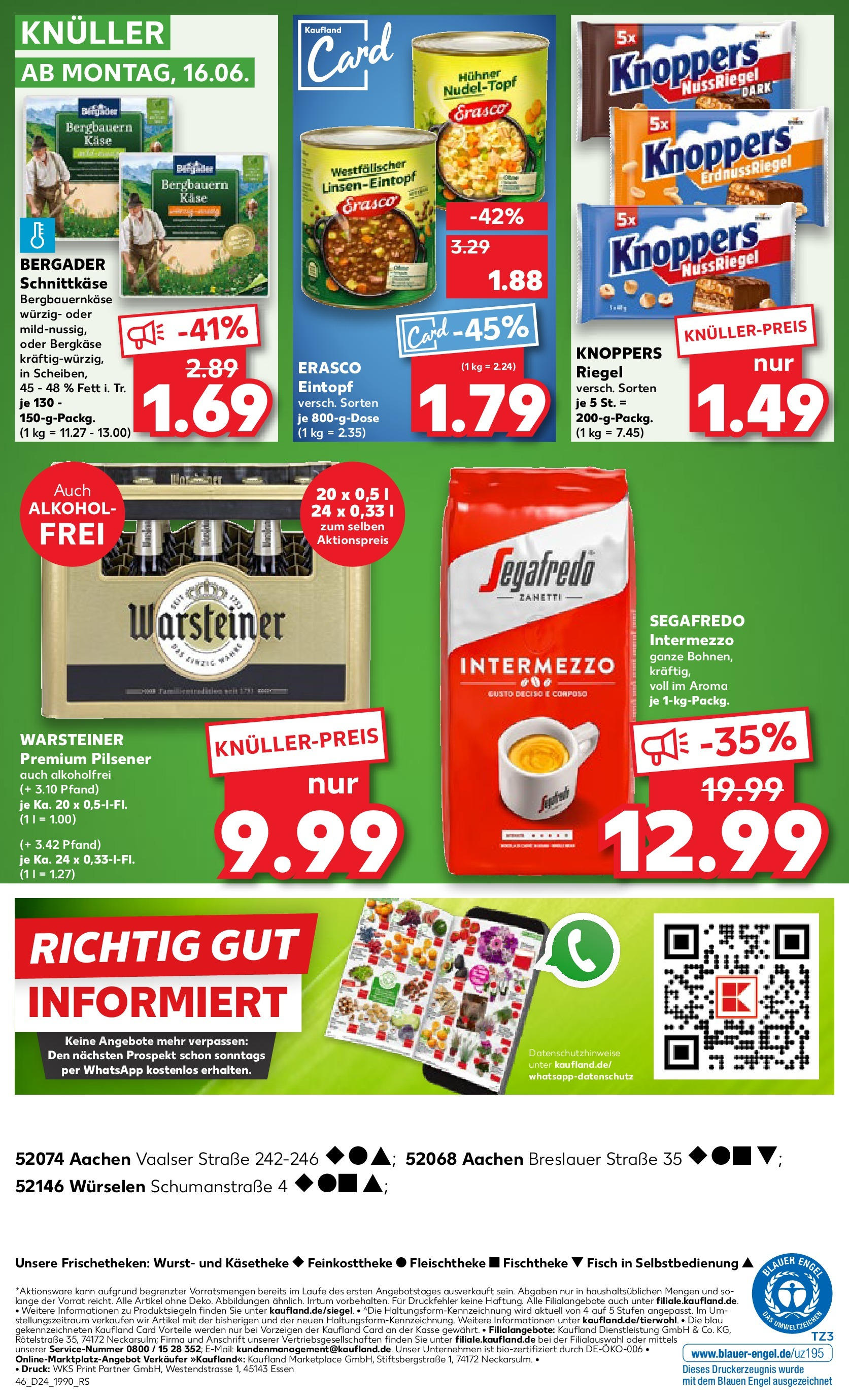 Prospekt Kaufland ab 11.06.2025 » Angebote Online zum Blättern | Seite: 46 | Produkte: Fisch, Warsteiner, Knoppers, Segafredo
