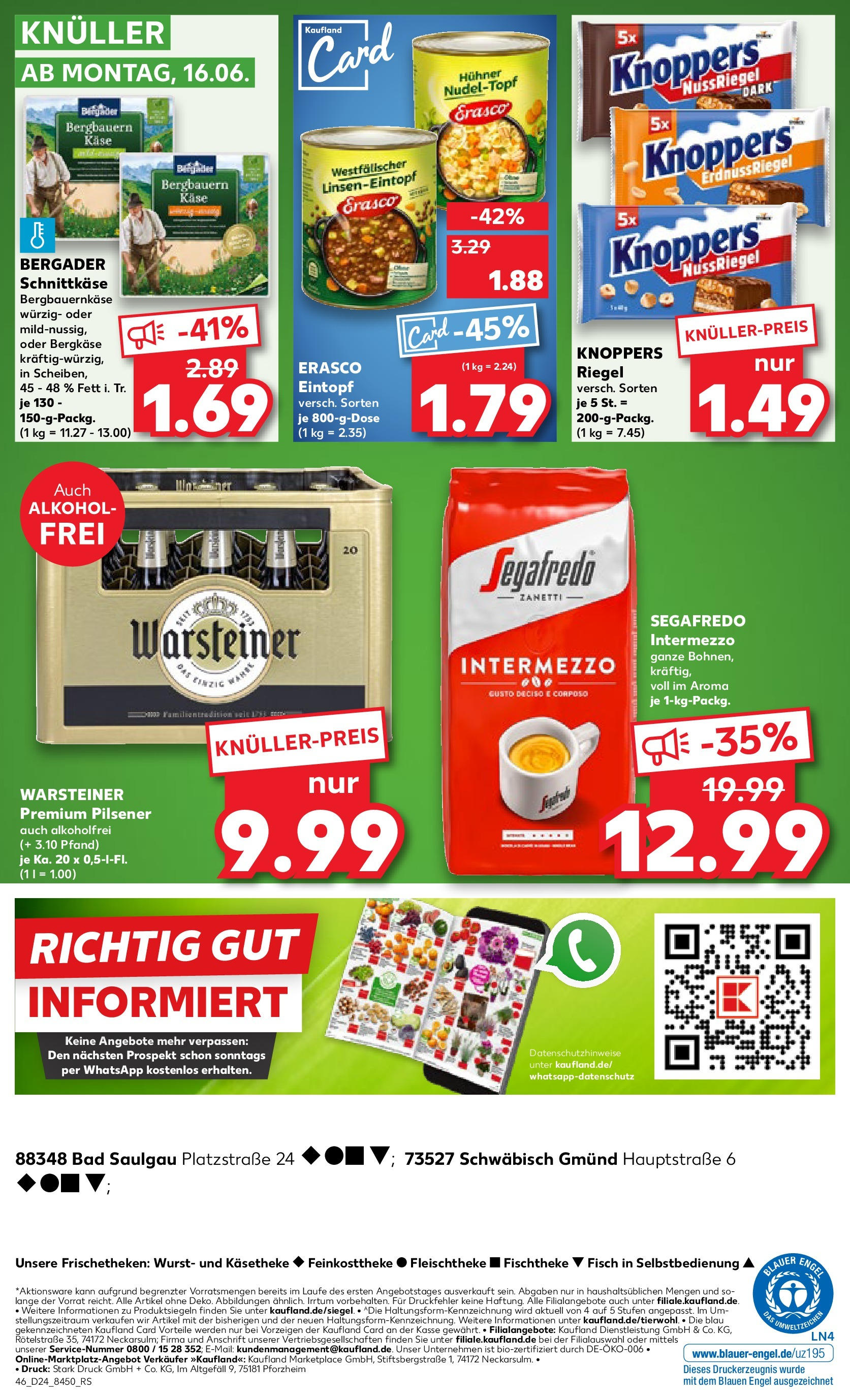 Prospekt Kaufland ab 11.06.2025 » Angebote Online zum Blättern | Seite: 46 | Produkte: Bad, Warsteiner, Wurst, Segafredo