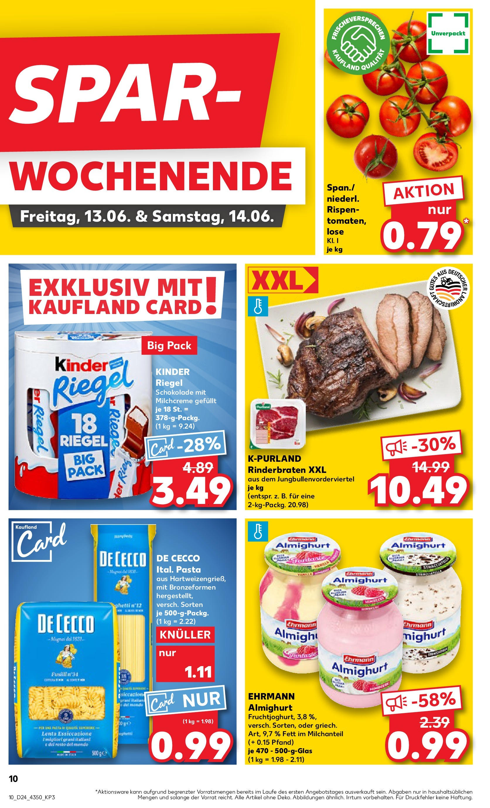 Prospekt Kaufland ab 11.06.2025 » Angebote Online zum Blättern | Seite: 10 | Produkte: Rinderbraten, Kinder schokolade, Ehrmann almighurt, Kinder riegel