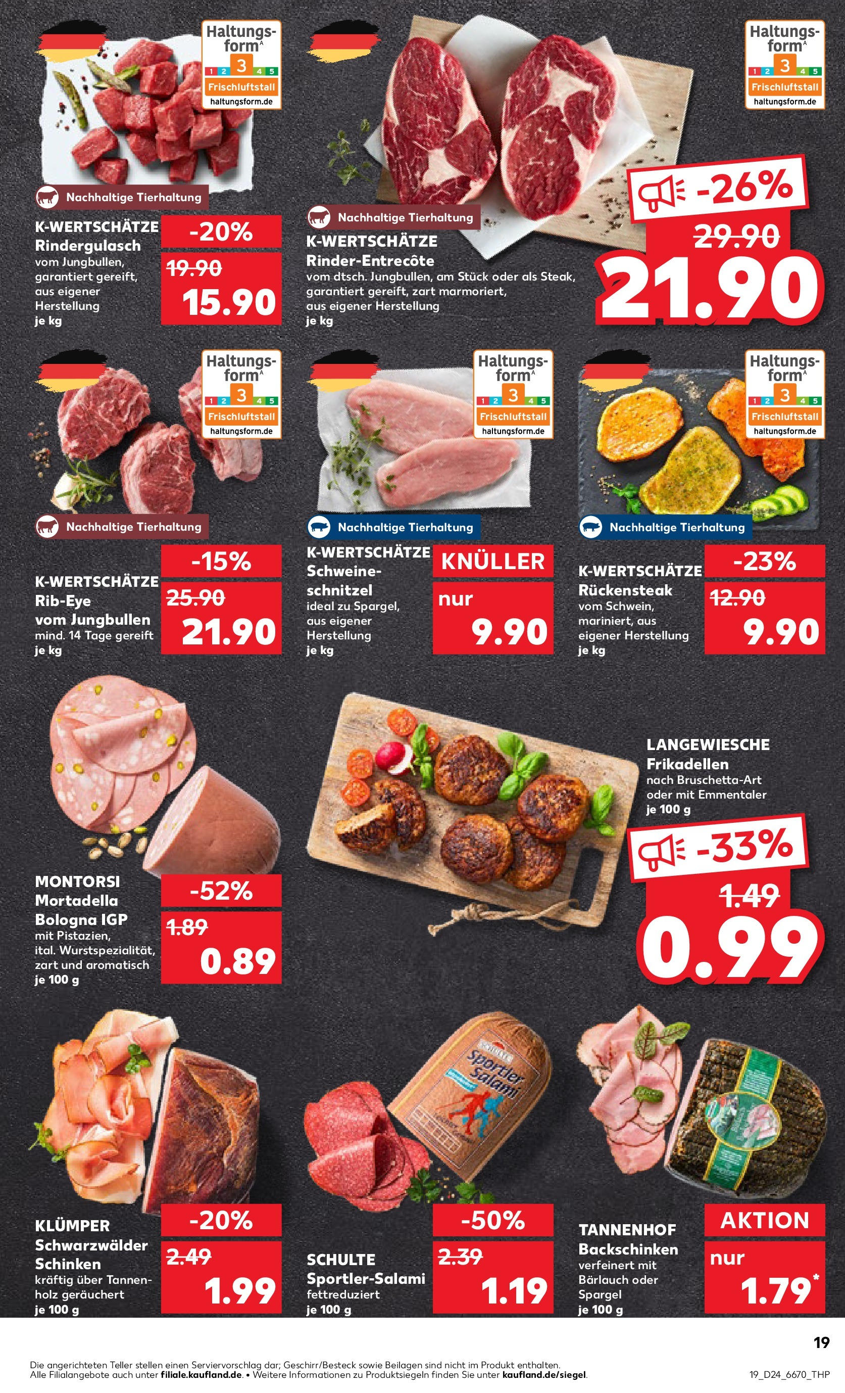 Prospekt Kaufland ab 11.06.2025 » Angebote Online zum Blättern | Seite: 19 | Produkte: Rindergulasch, Schnitzel, Salami, Schinken