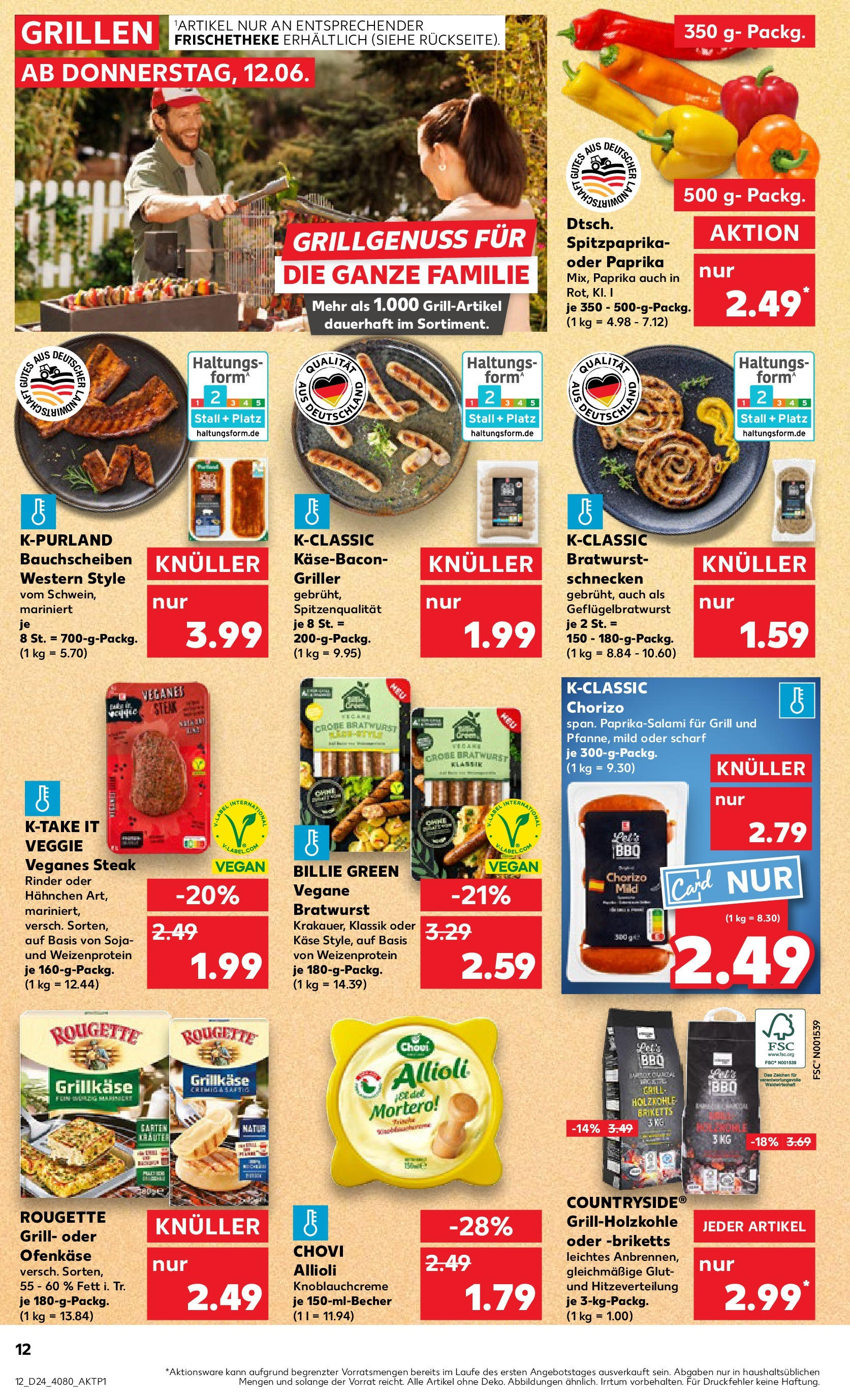 Prospekt Kaufland ab 11.06.2025 » Angebote Online zum Blättern | Seite: 12 | Produkte: Käse, Paprika, Steak, Griller