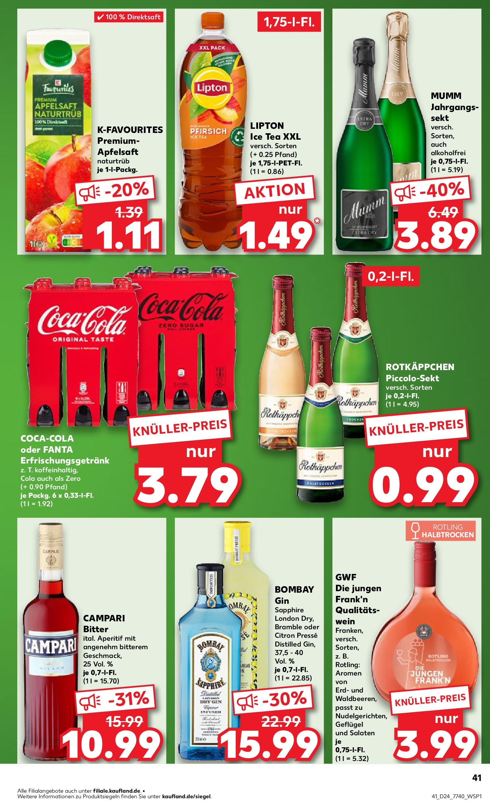 Prospekt Kaufland ab 11.06.2025 » Angebote Online zum Blättern | Seite: 41 | Produkte: Cola, Campari, Apple, Rotkäppchen