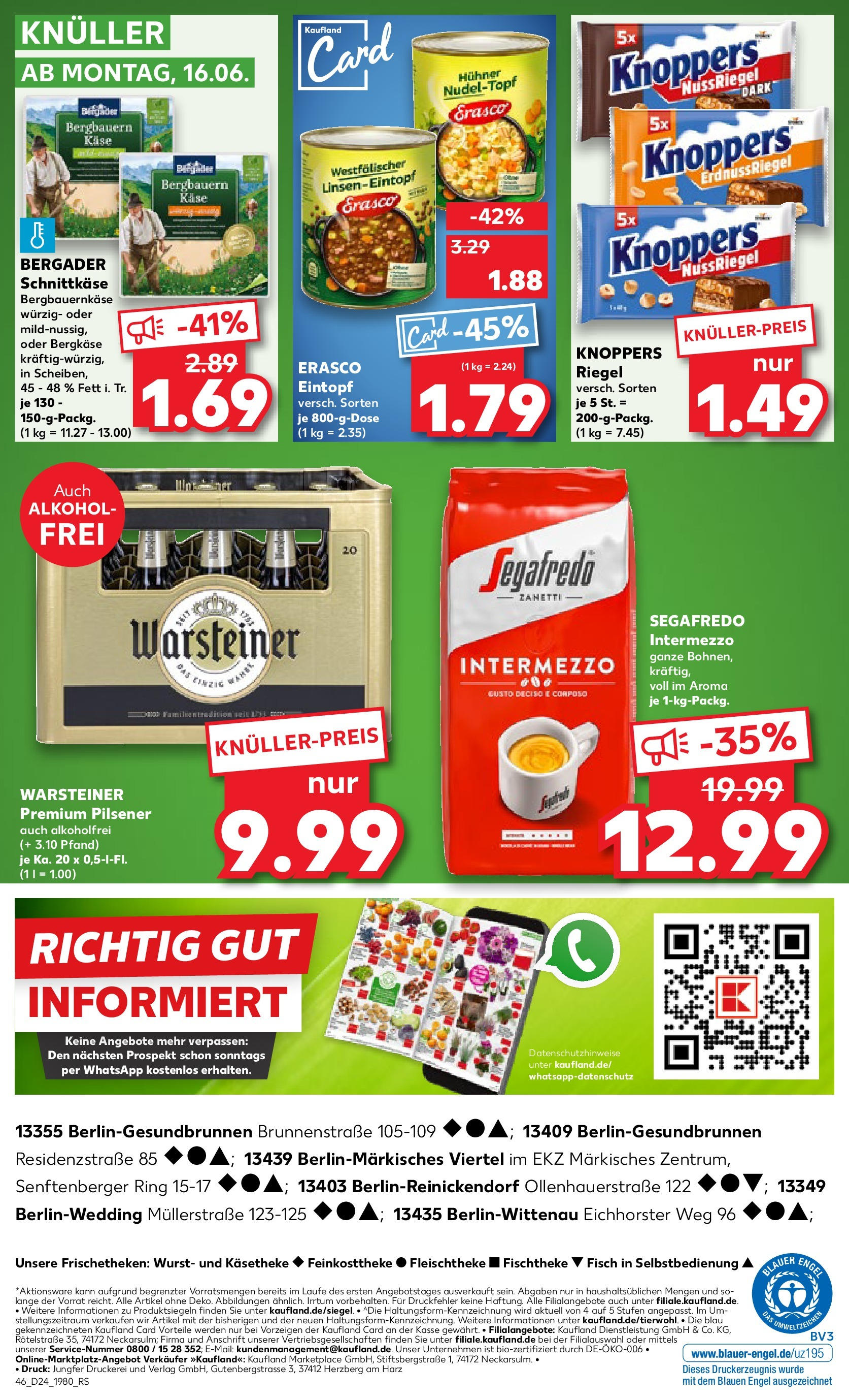 Prospekt Kaufland ab 11.06.2025 » Angebote Online zum Blättern | Seite: 46 | Produkte: Käse, Warsteiner, Wurst, Erasco
